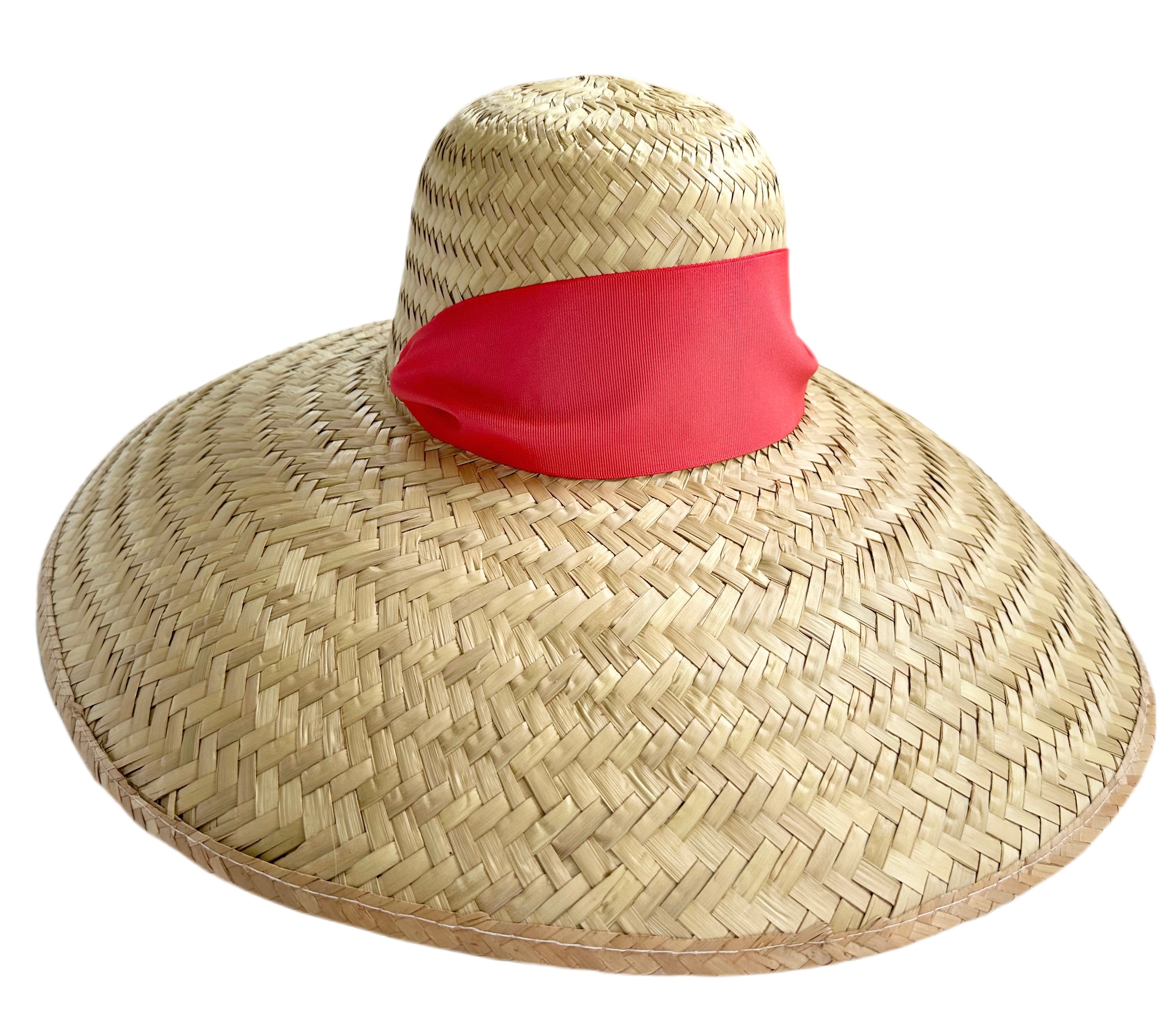 Geranium Sun Hat - Wide & Short Dark Coral Grosgrain Ribbon