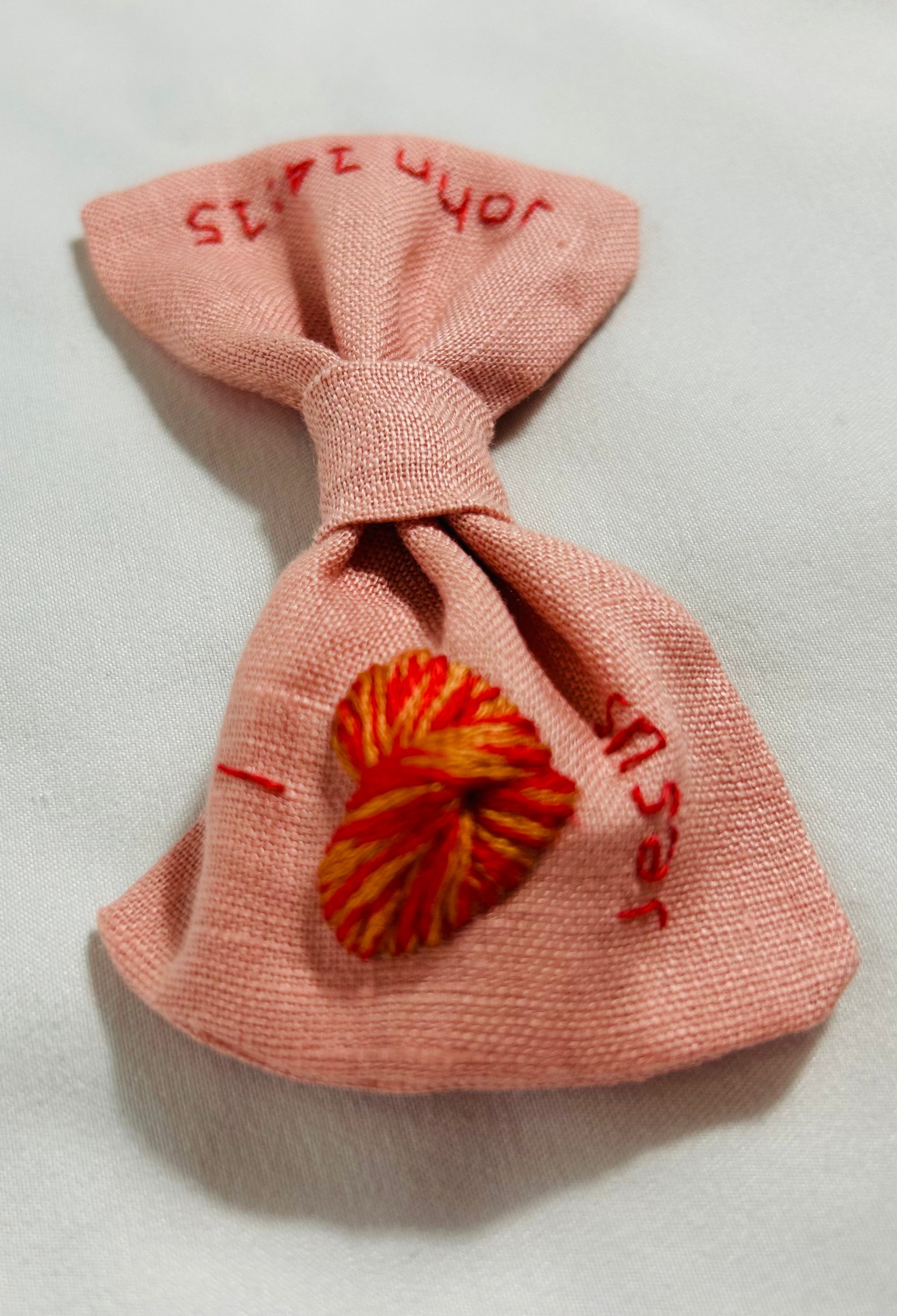 Valentines Day Hand-embroidered Hair Bow