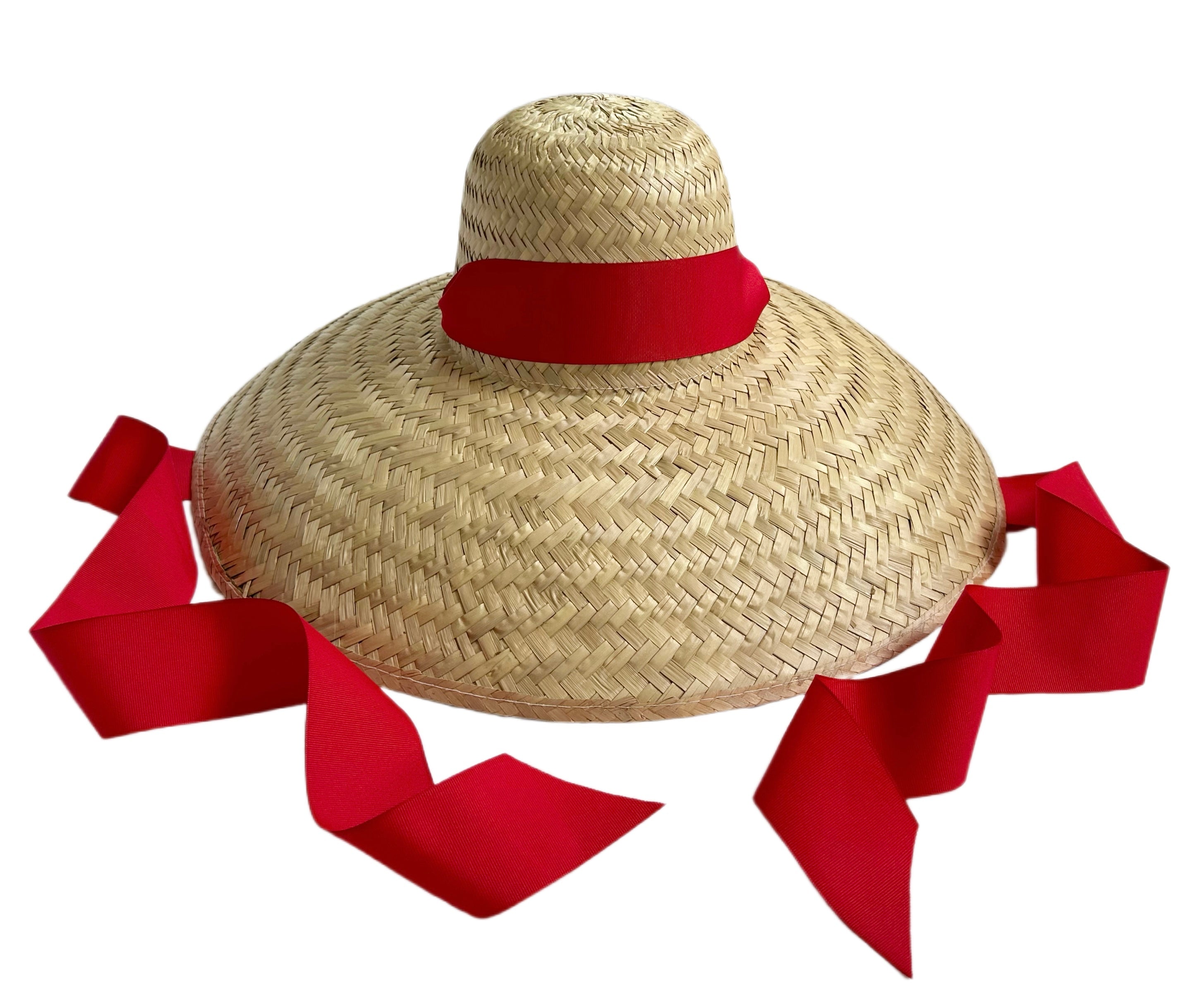 Geranium Sun Hat - Long Red Grosgrain Ribbon