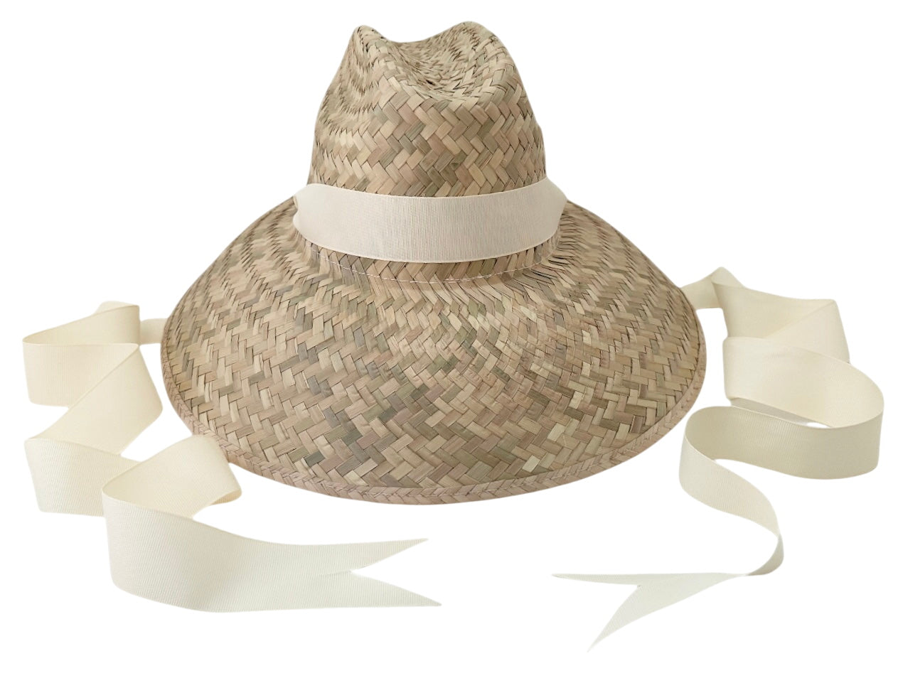 Begonia Sun Hat - Long Ivory Grosgrain Ribbon
