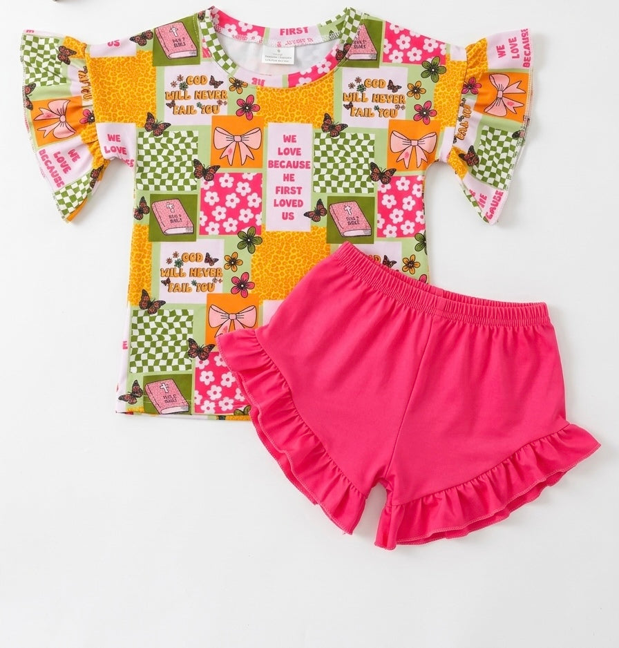Butterfly Faith Bows Ruffle Set