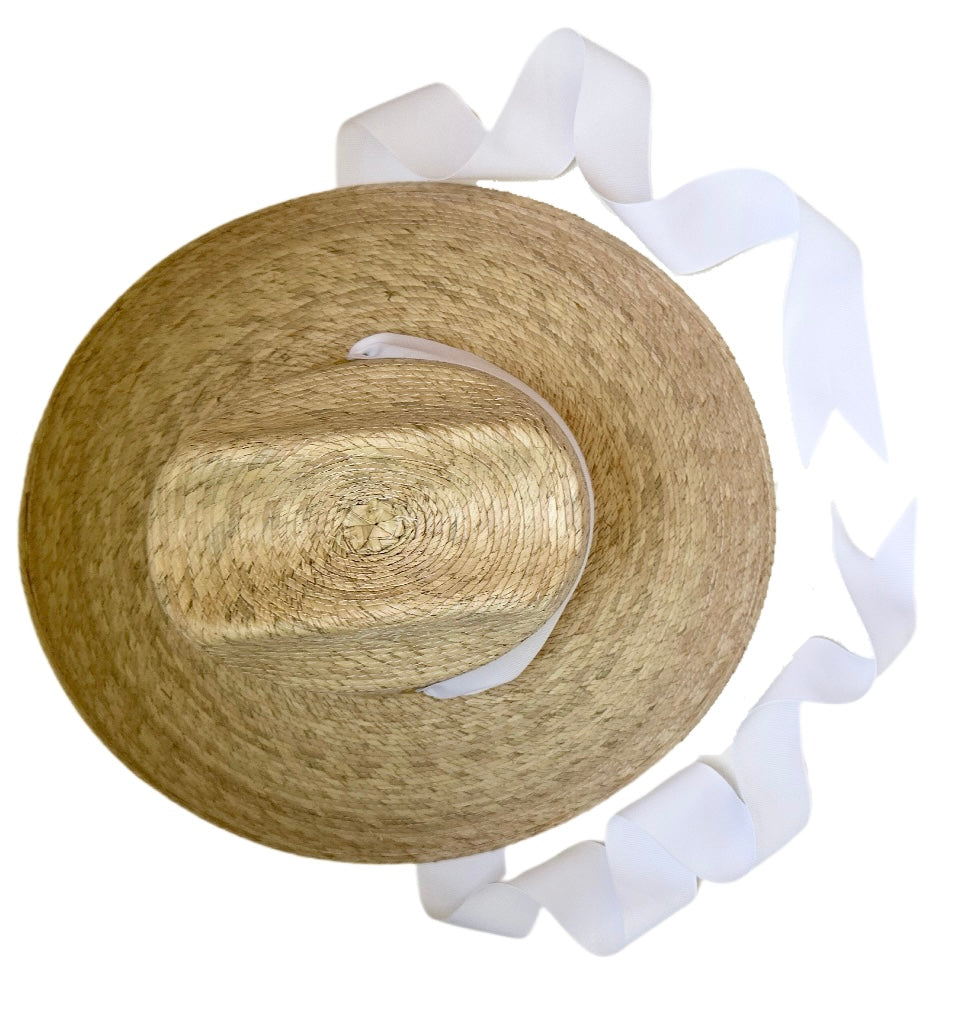 Hollyhock Sun Hat -  White Long Grosgrain Ribbon