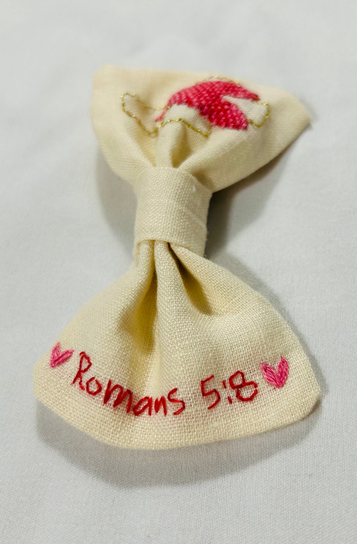 Valentines Day Hand-embroidered Hair Bow