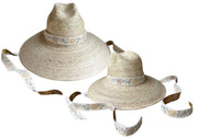 Mommy & Me Sun Hat Set - Hollyhock & Petunia - Long Sun-dried Dahlia Ribbon