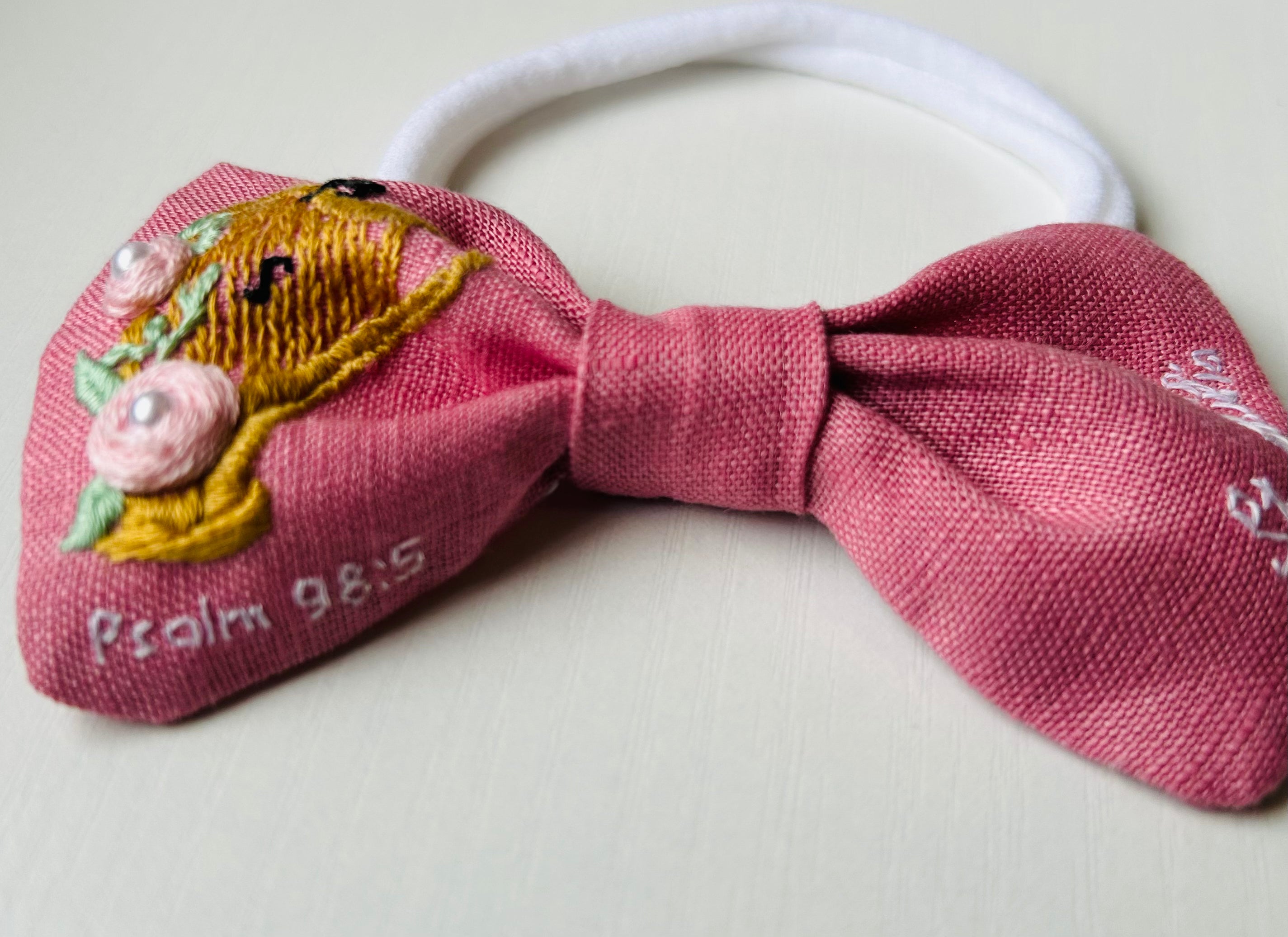 St. Cecilia Hand-embroidered Hair Bow