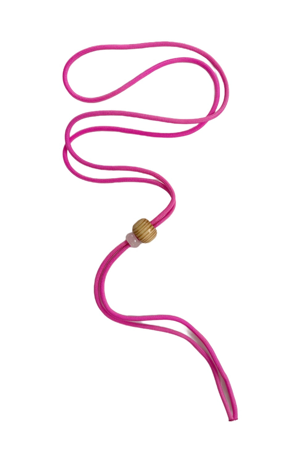 Thin Pink Cord Lanyard With Wood & Rose Quartz Bead