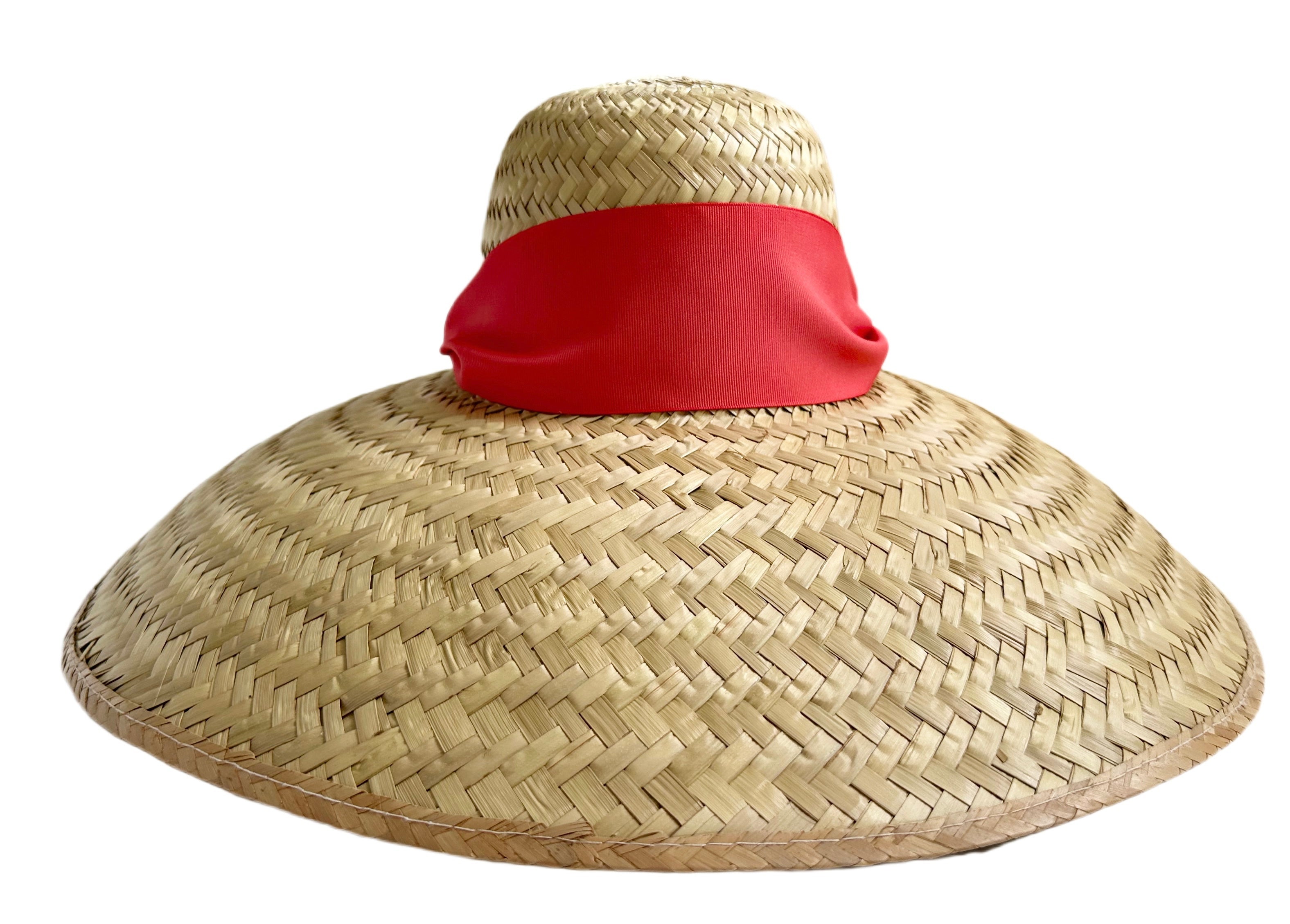 Geranium Sun Hat - Wide & Short Dark Coral Grosgrain Ribbon