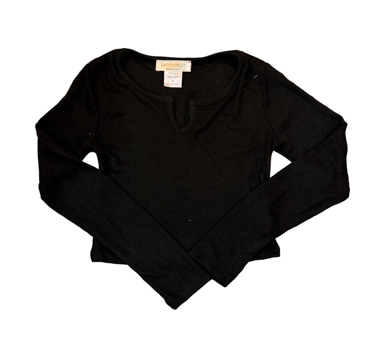 Tweenstyle By Stoopher - Notch Neck Ribbed Top - Black