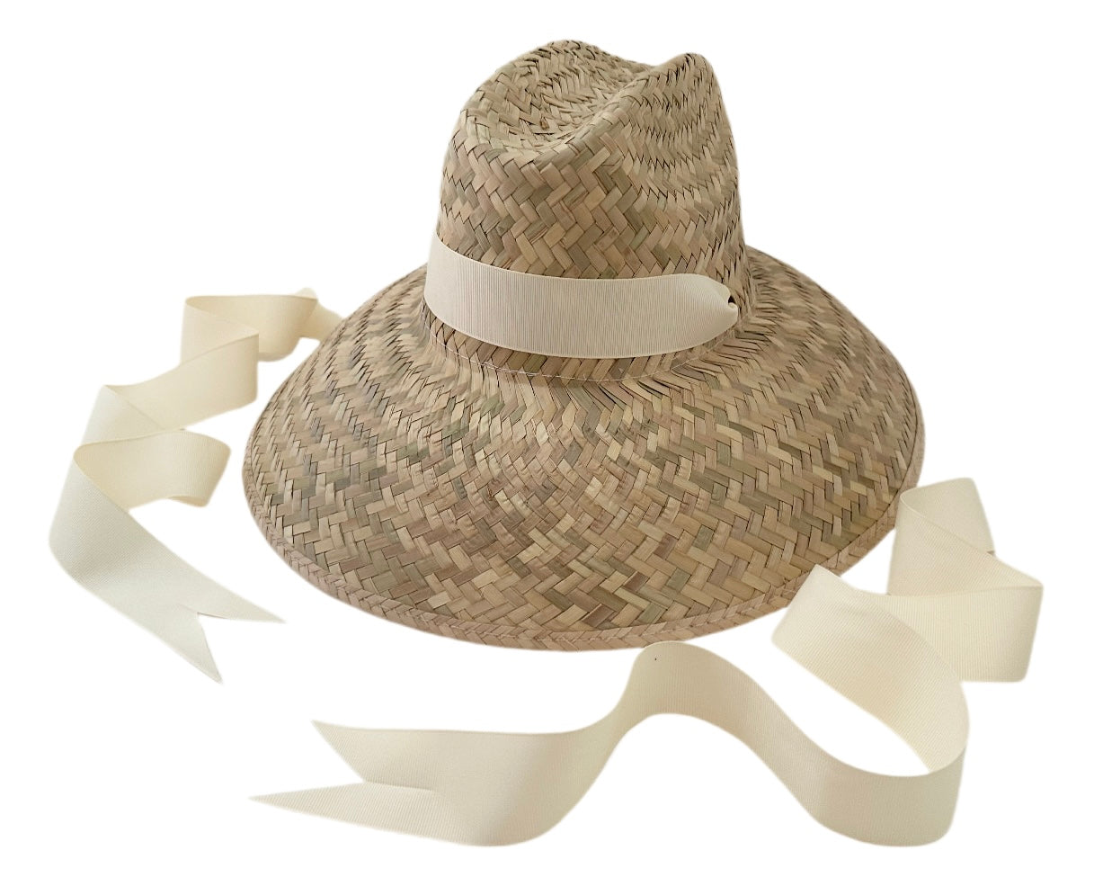 Begonia Sun Hat - Long Ivory Grosgrain Ribbon
