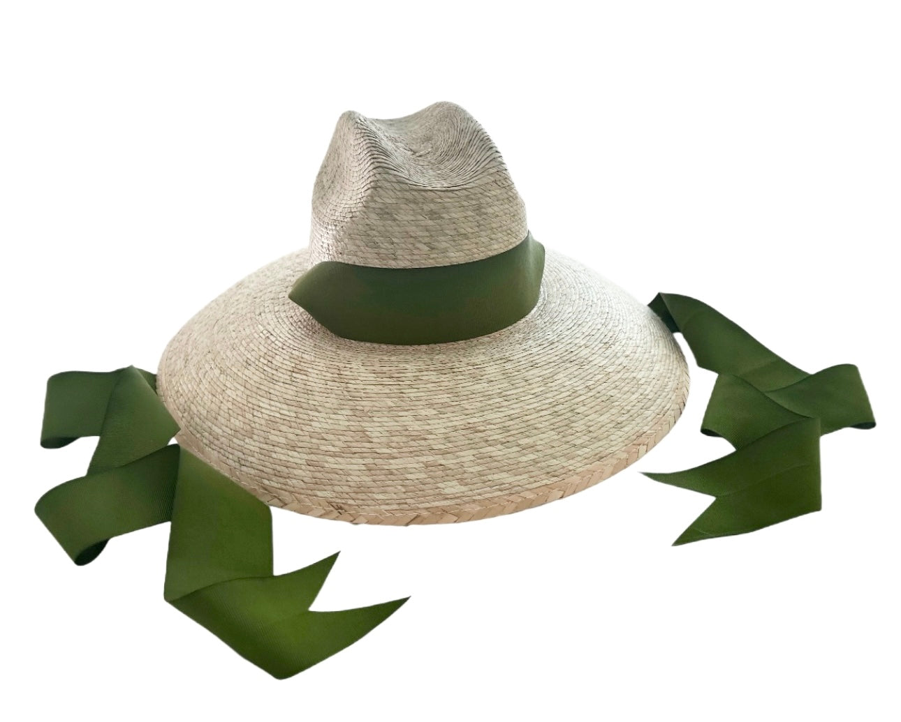 Hollyhock Sun Hat - Long Olive Green Grosgrain Ribbon