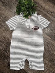 Grey Striped Football Polo Romper
