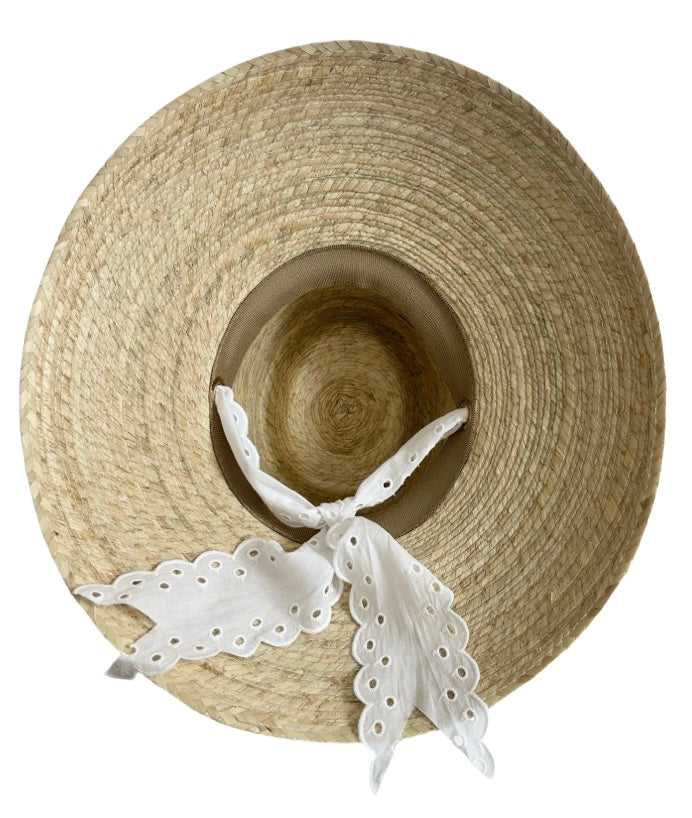 Wildflower Sun Hat - Antique Eyelet Scallop Lace Wide & Short Ribbon