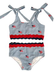 Scalloped High Waisted Bikini - Heritage Flag