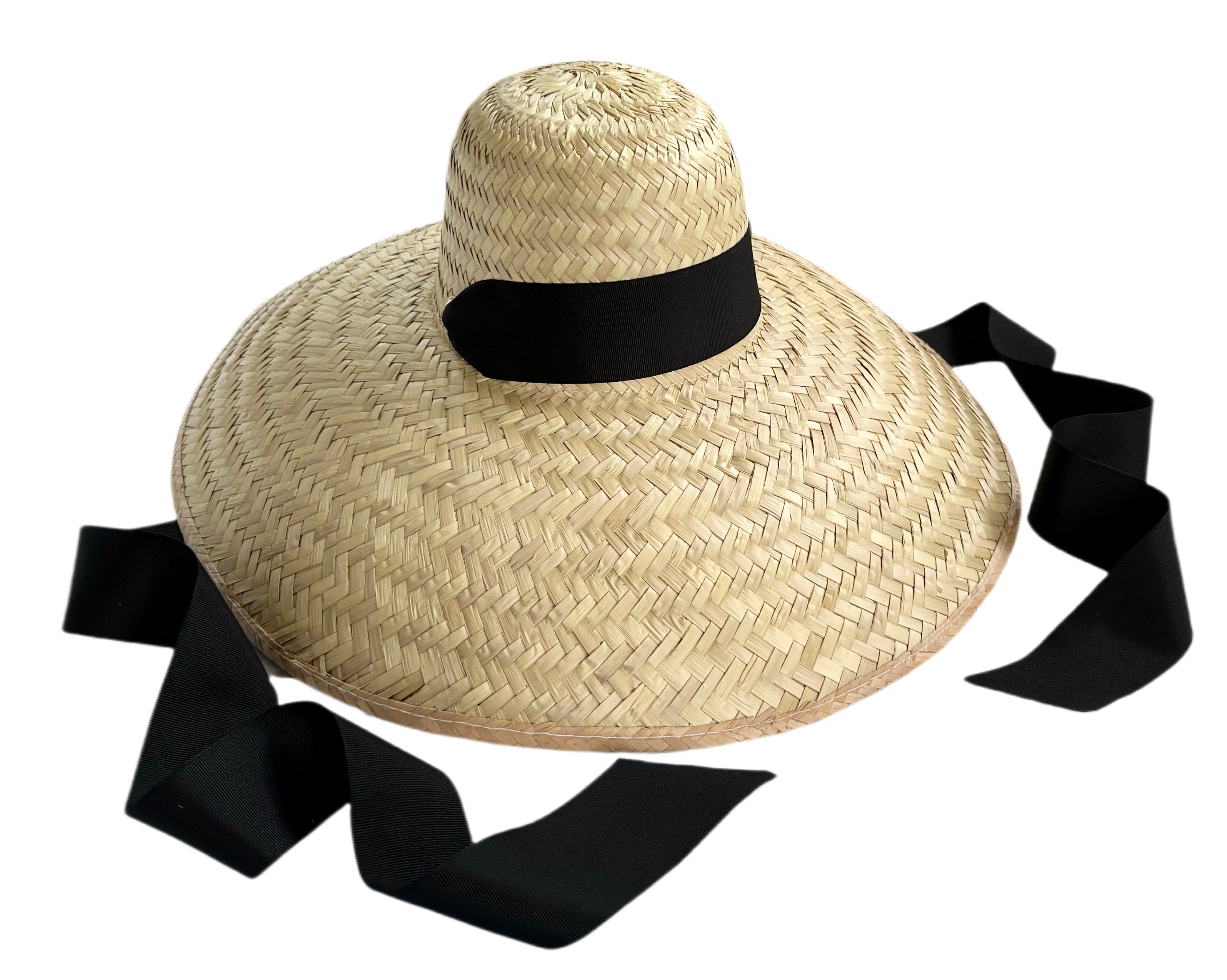 Geranium Sun Hat - Long Black Grosgrain Ribbon