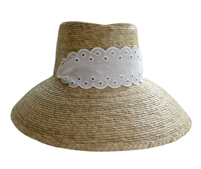 Wildflower Sun Hat - Antique Eyelet Scallop Lace Wide & Short Ribbon