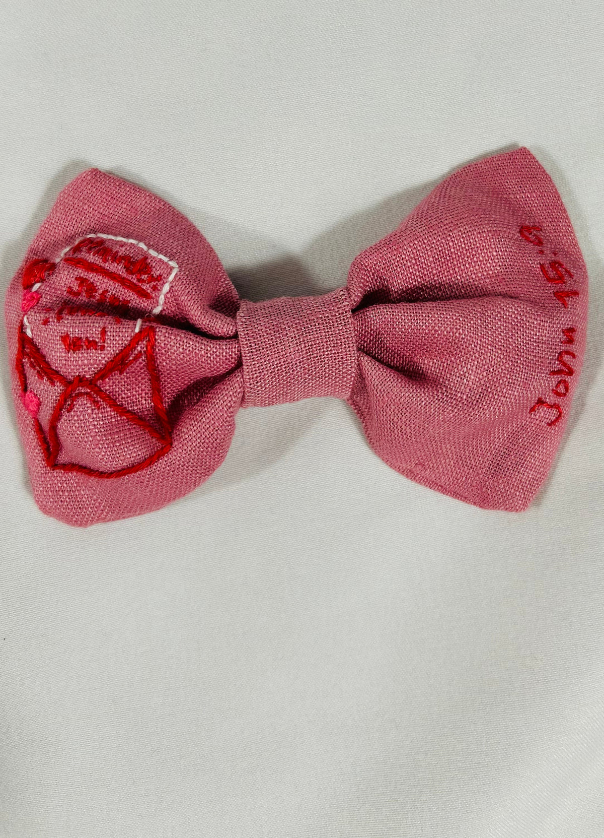 Valentines Day Hand-embroidered Hair Bow