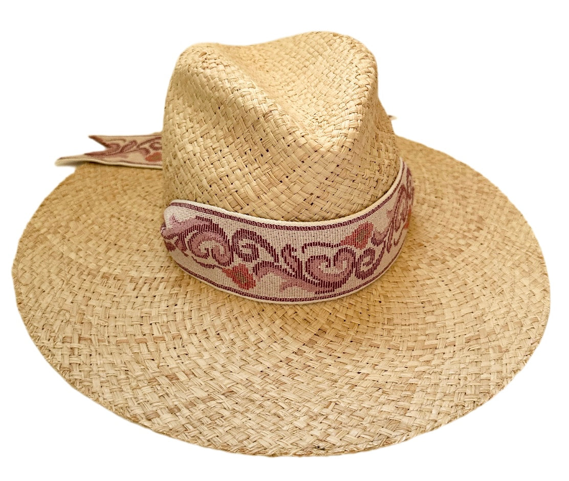 Oleander Sun Hat - Vintage Aubergine Lily Tapestry Ribbon