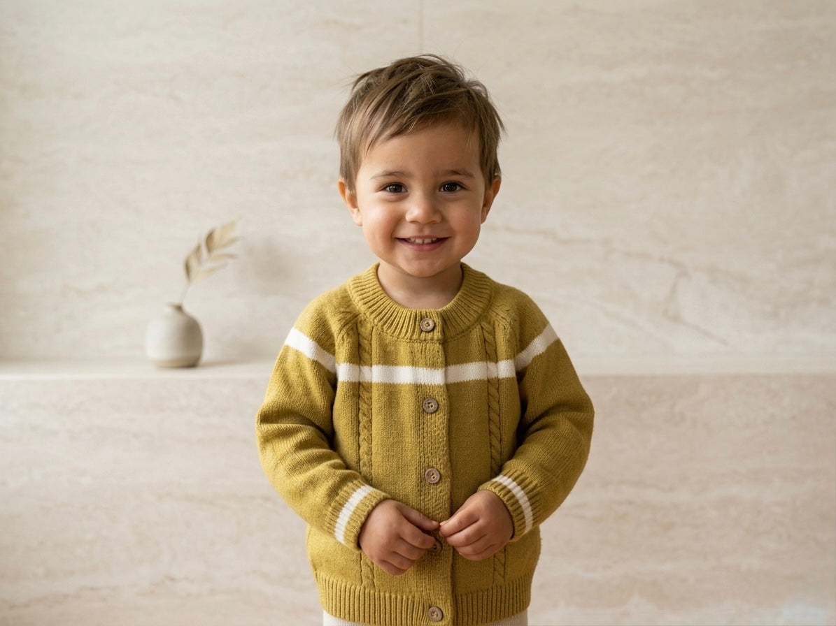 Warm Winter Cardigan | 100% Wool Kids Cardigan With Wooden Buttons