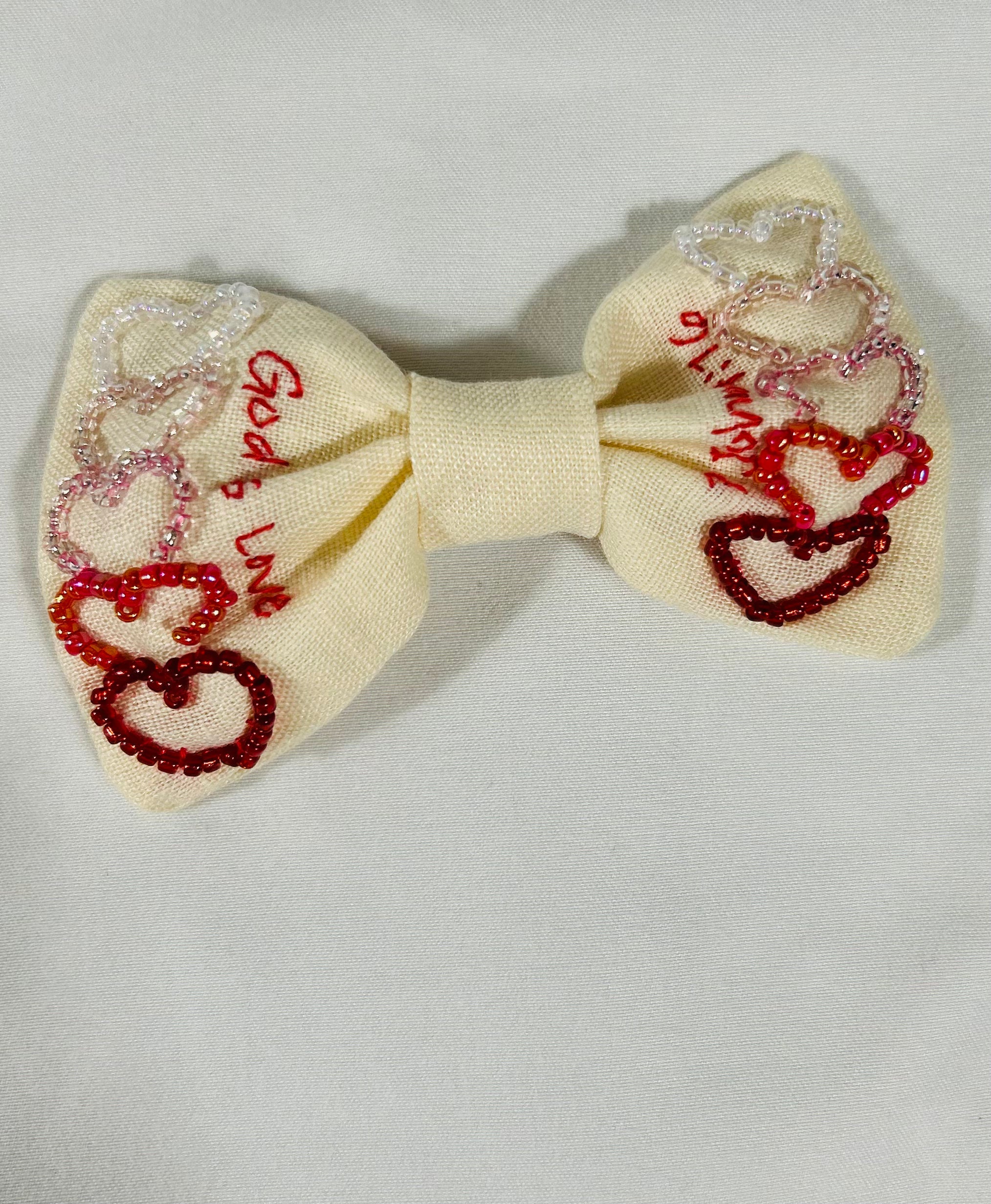 Valentines Day Hand-embroidered Hair Bow