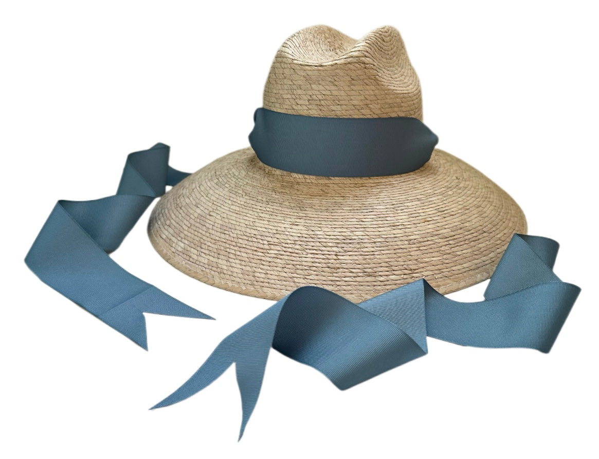 Hollyhock Sun Hat - French Blue Long Grosgrain Ribbon