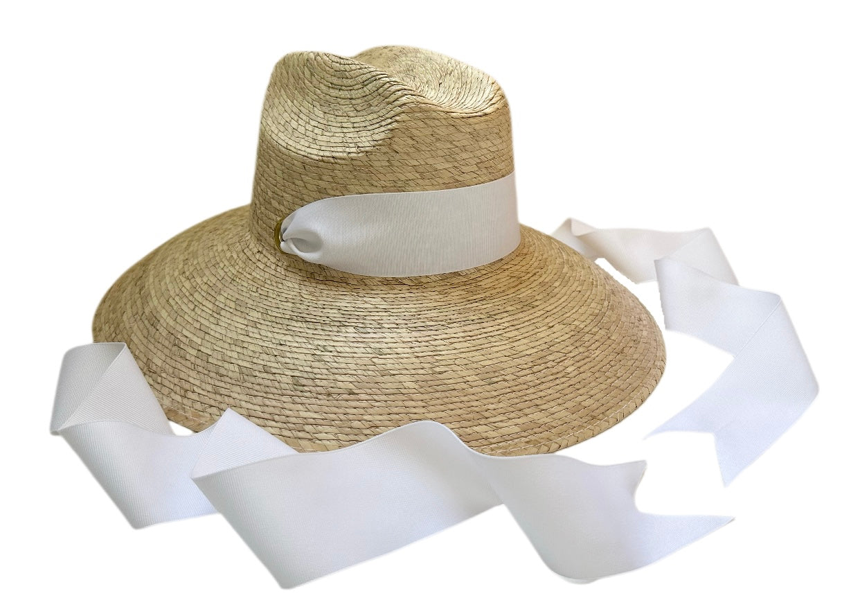 Hollyhock Sun Hat -  White Long Grosgrain Ribbon