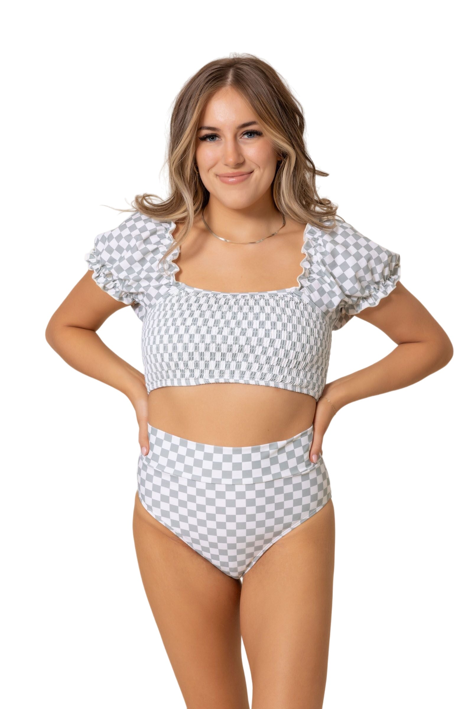 Women's Sleeved Bikini | Green Checkered