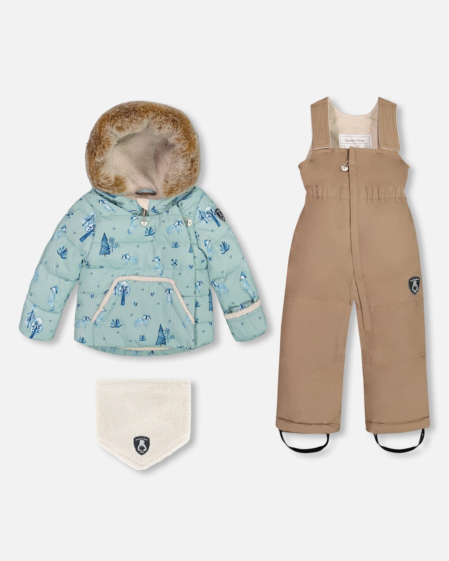 Two Piece Baby Snowsuit Sage Printed Racoons by Deux par Deux