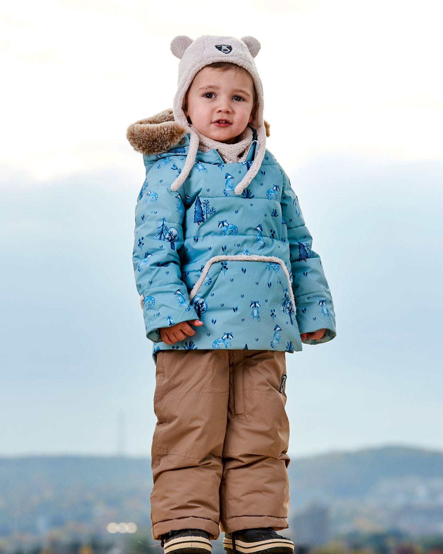 Two Piece Baby Snowsuit Sage Printed Racoons by Deux par Deux