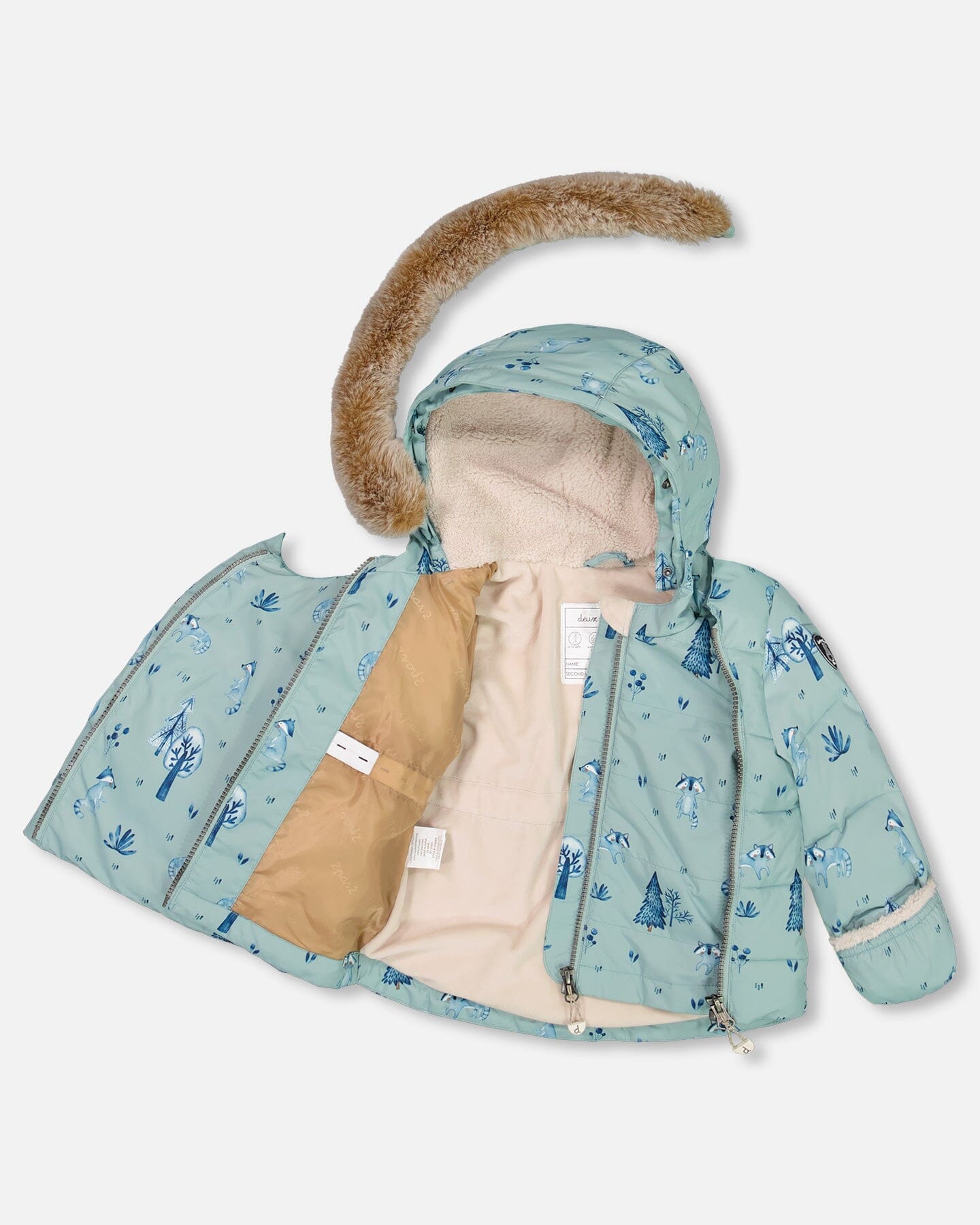 Two Piece Baby Snowsuit Sage Printed Racoons by Deux par Deux