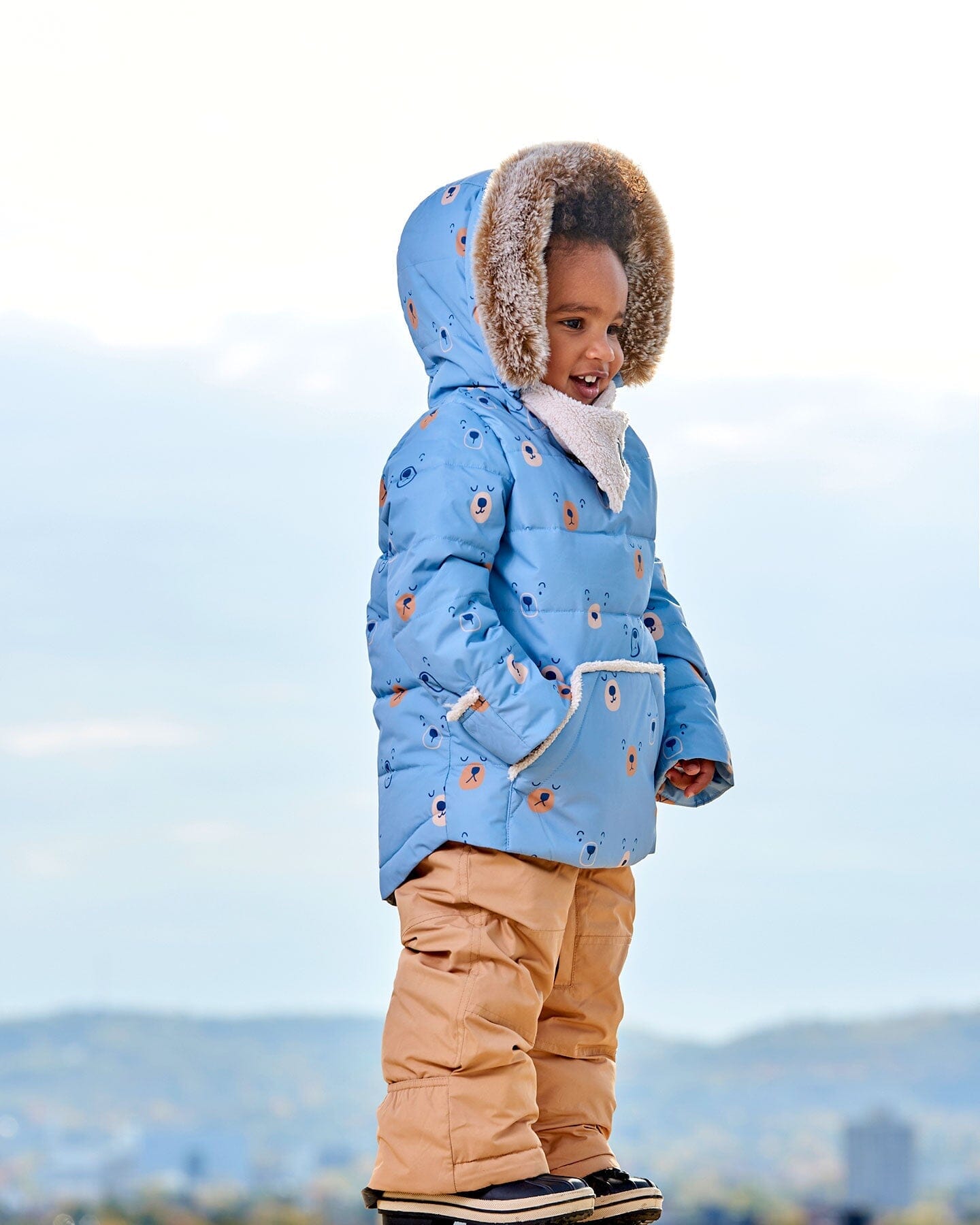 Two Piece Baby Snowsuit Blue Printed Bear Face And Doe by Deux par Deux