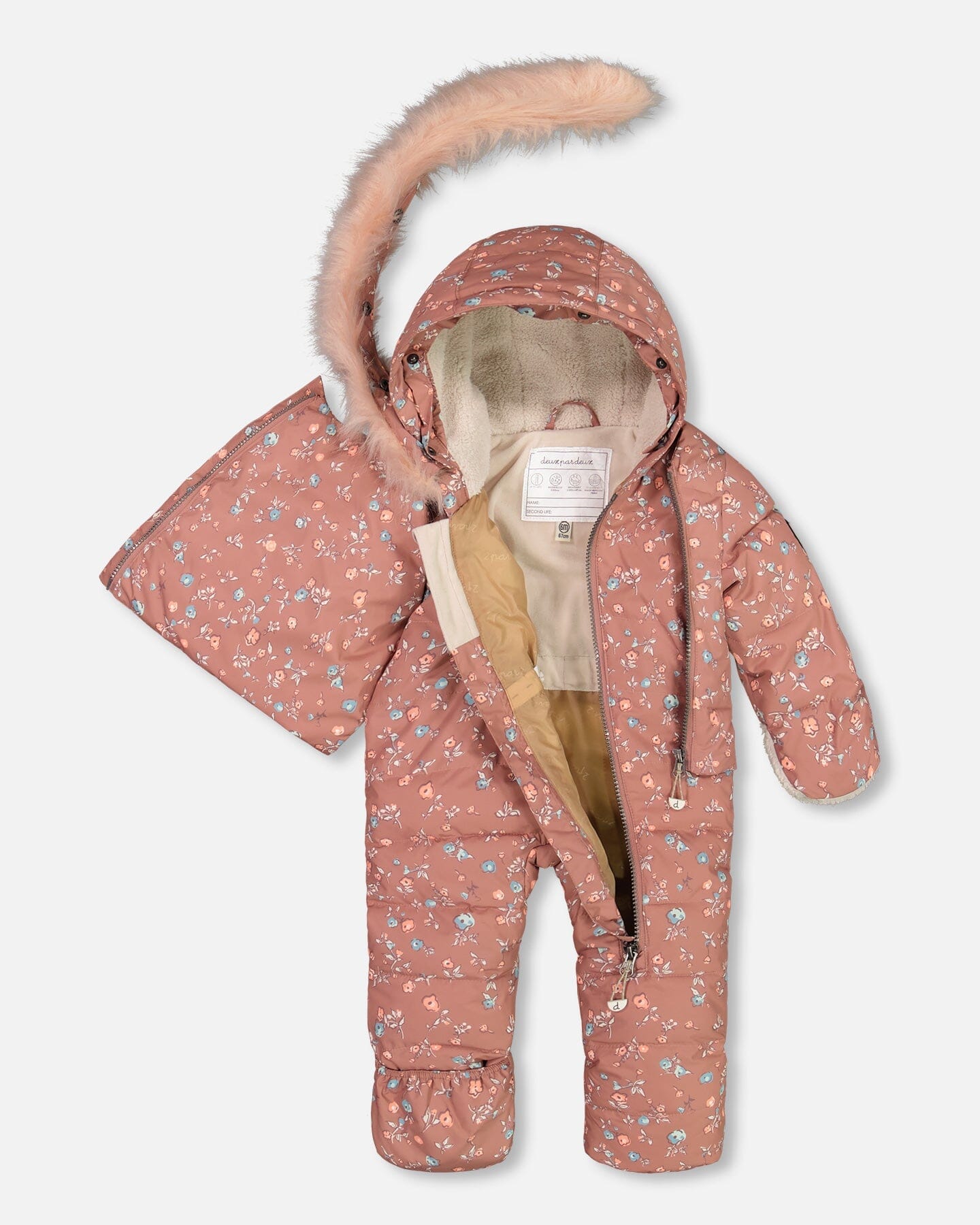 One Piece Baby Hooded Snowsuit Printed Vintage Flowers Designed For Car Seat by Deux par Deux