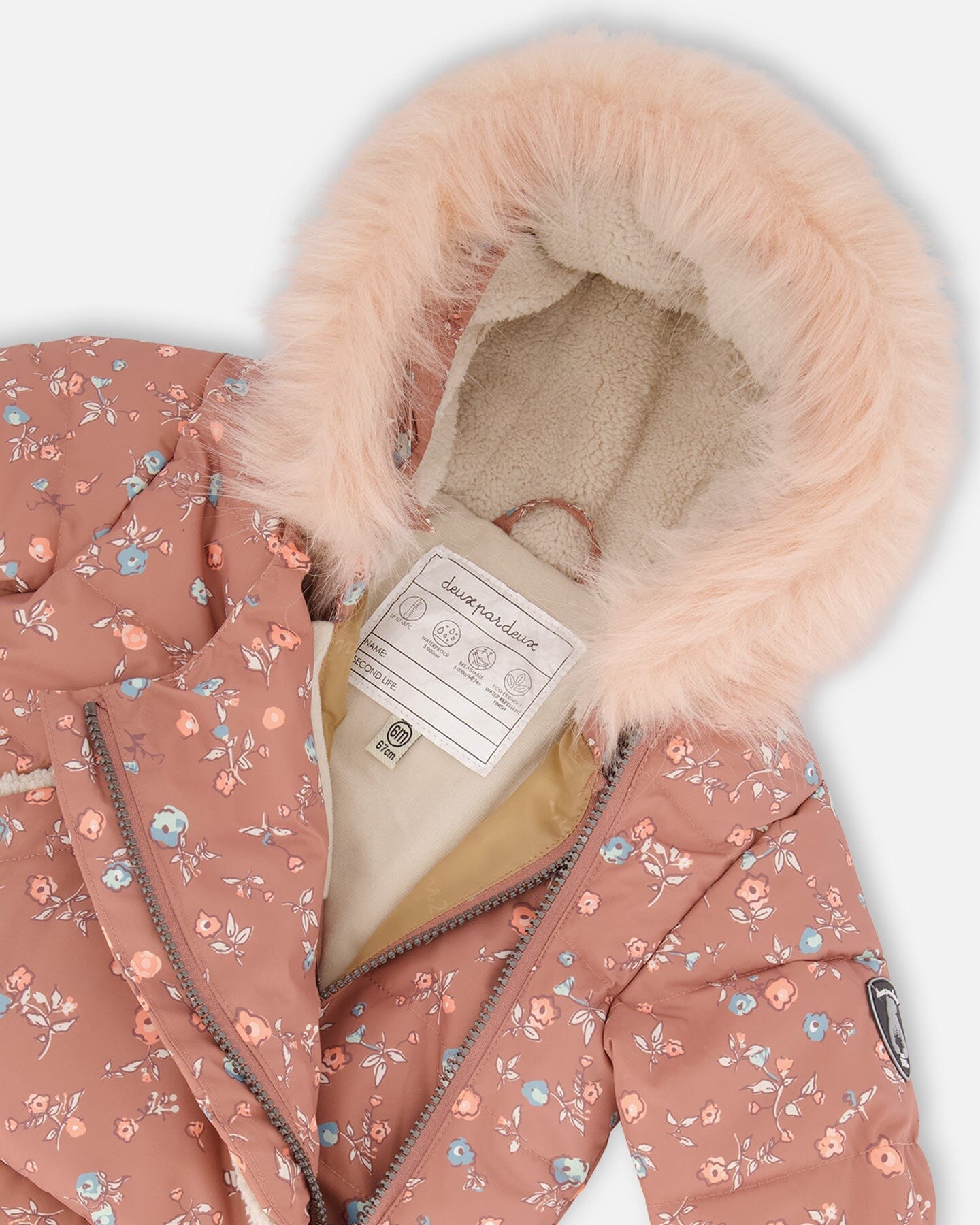 One Piece Baby Hooded Snowsuit Printed Vintage Flowers Designed For Car Seat by Deux par Deux