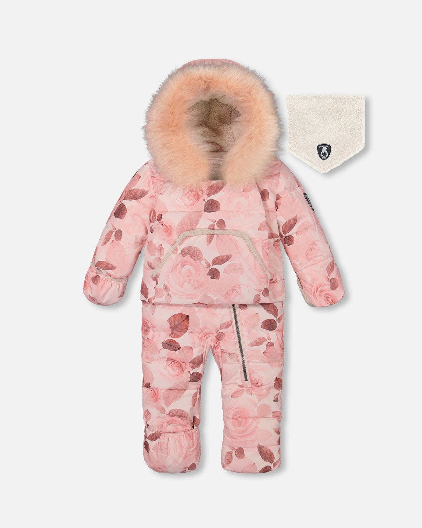 One Piece Baby Hooded Snowsuit Printed Roses Designed For Car Seat by Deux par Deux