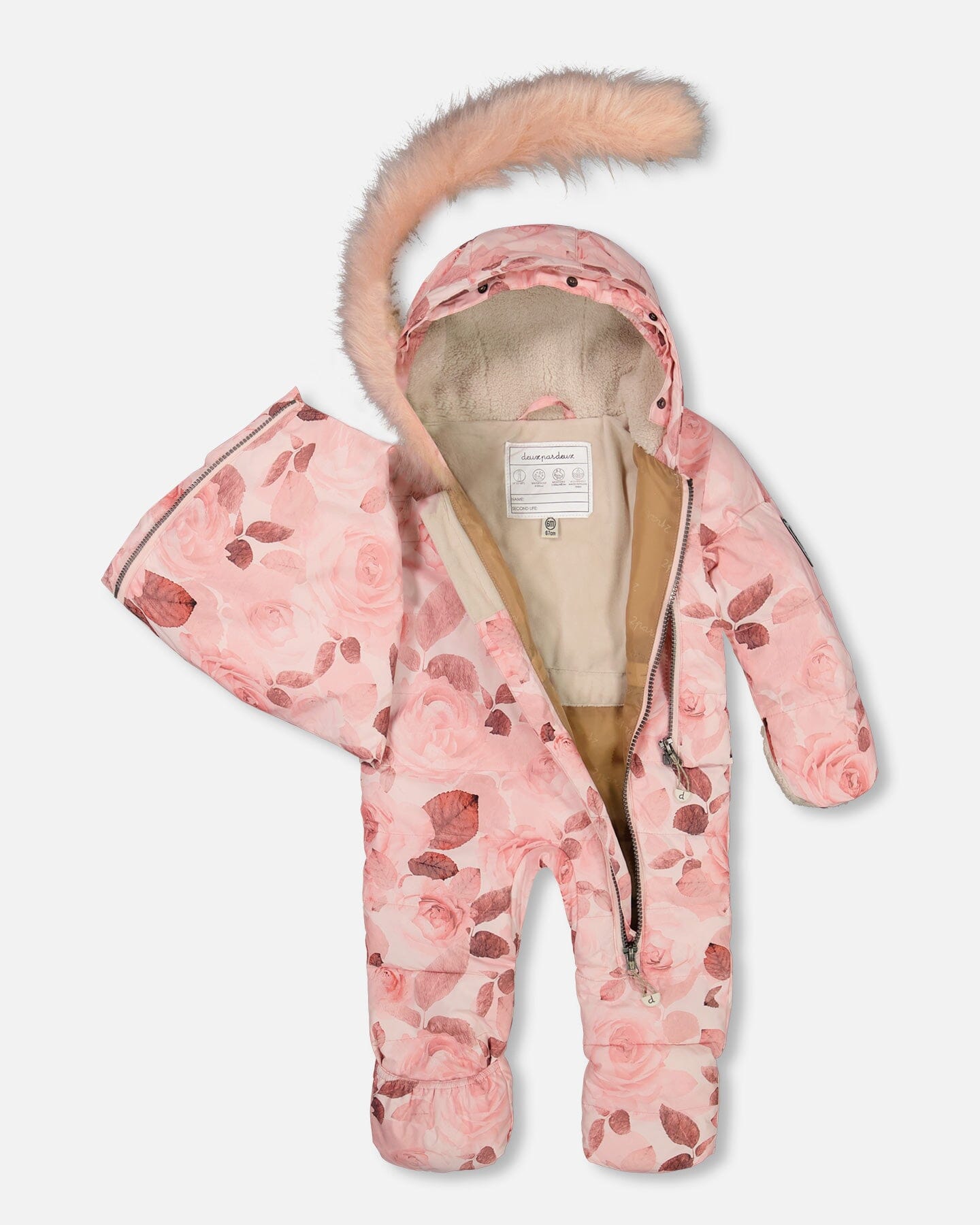 One Piece Baby Hooded Snowsuit Printed Roses Designed For Car Seat by Deux par Deux