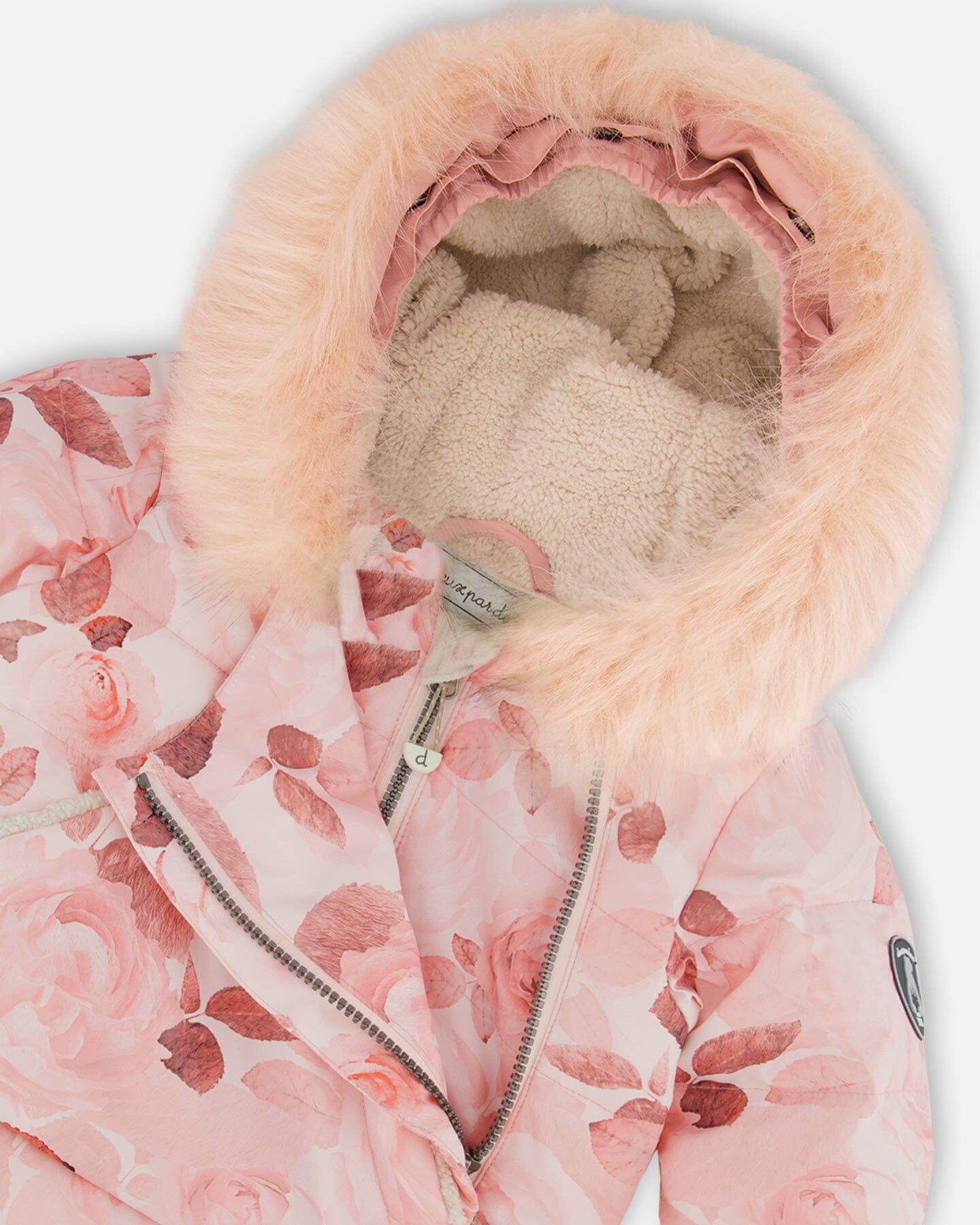 One Piece Baby Hooded Snowsuit Printed Roses Designed For Car Seat by Deux par Deux