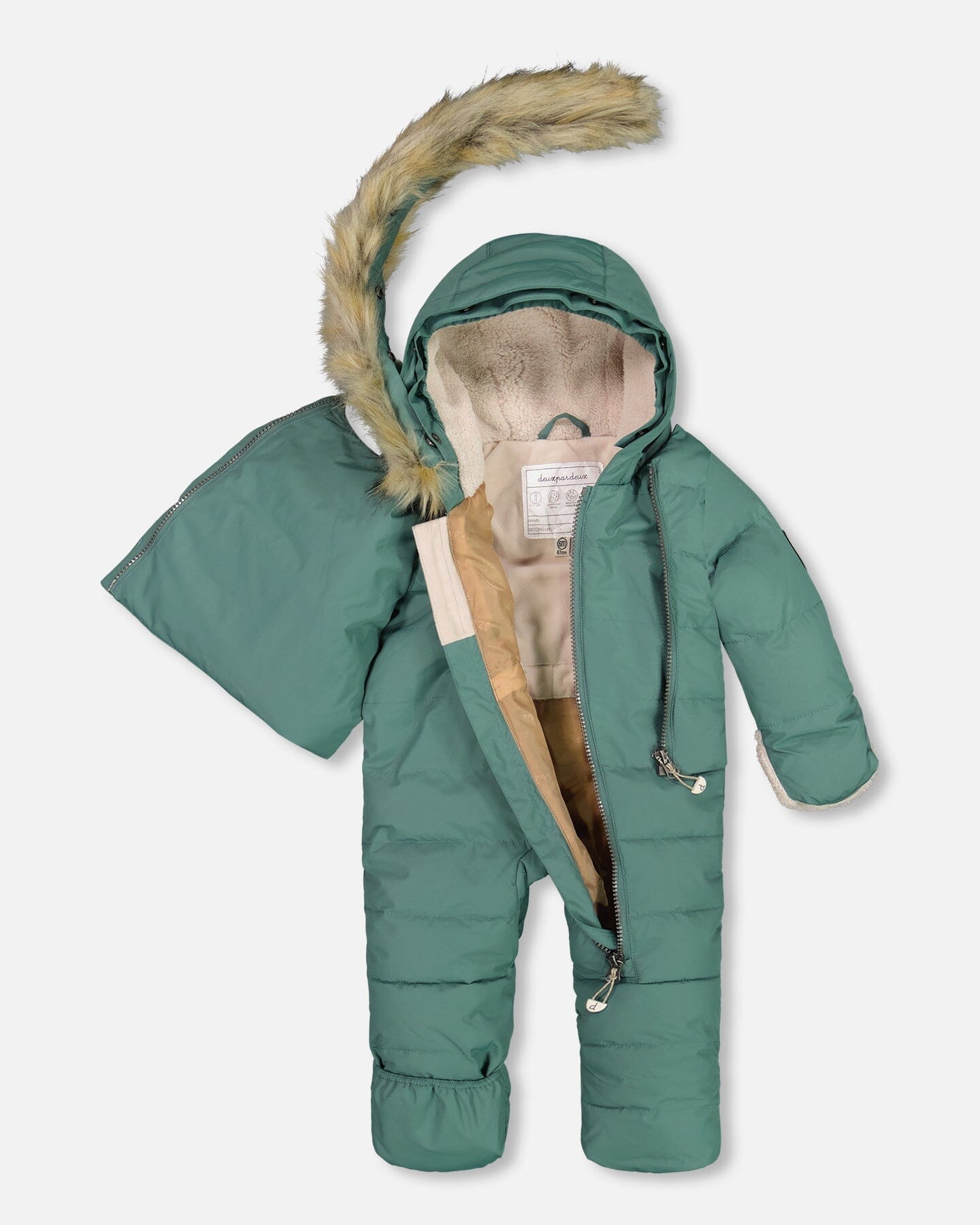 One Piece Baby Hooded Snowsuit Silver Pine Designed For Car Seat by Deux par Deux