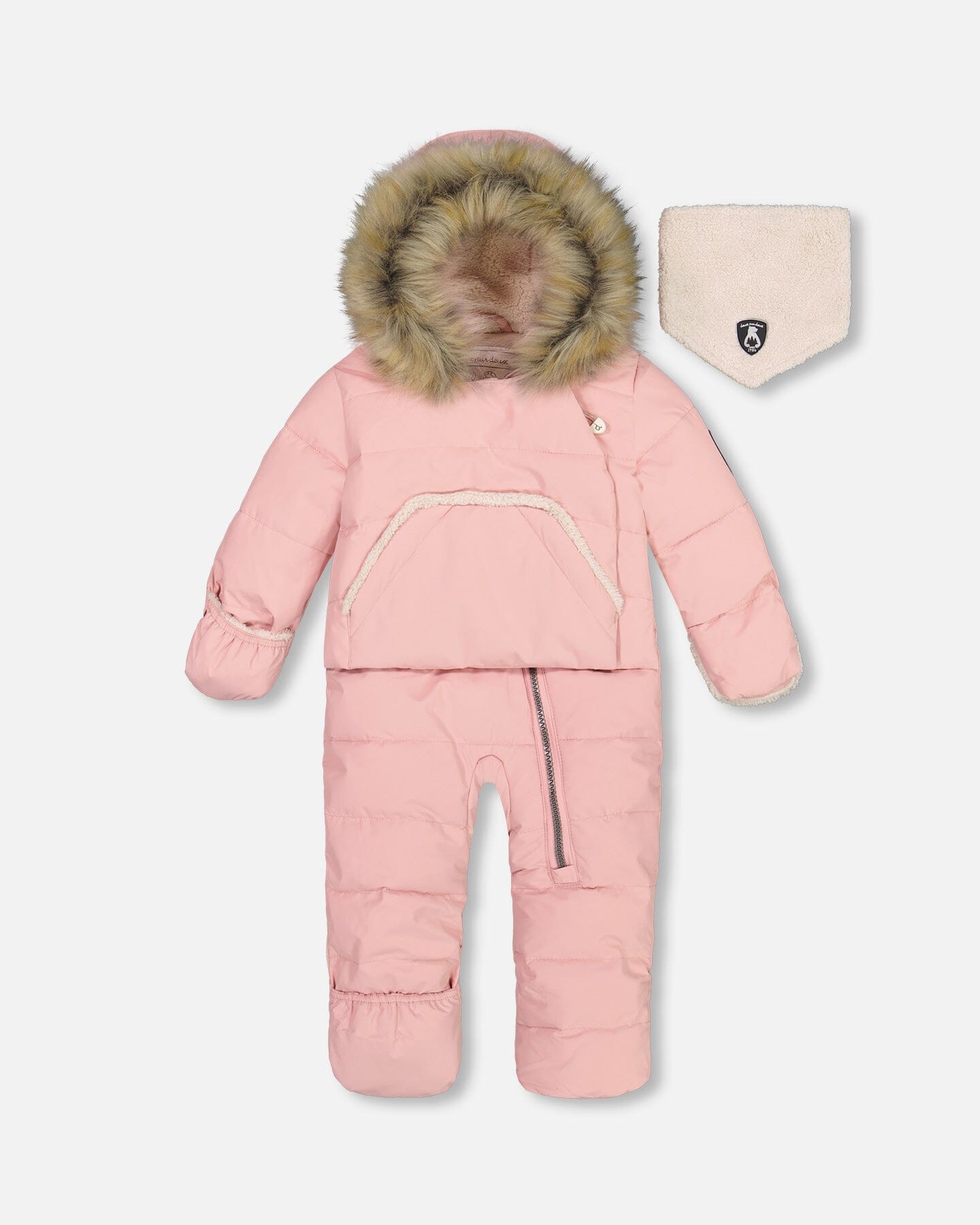 One Piece Baby Hooded Snowsuit Pink Designed For Car Seat by Deux par Deux