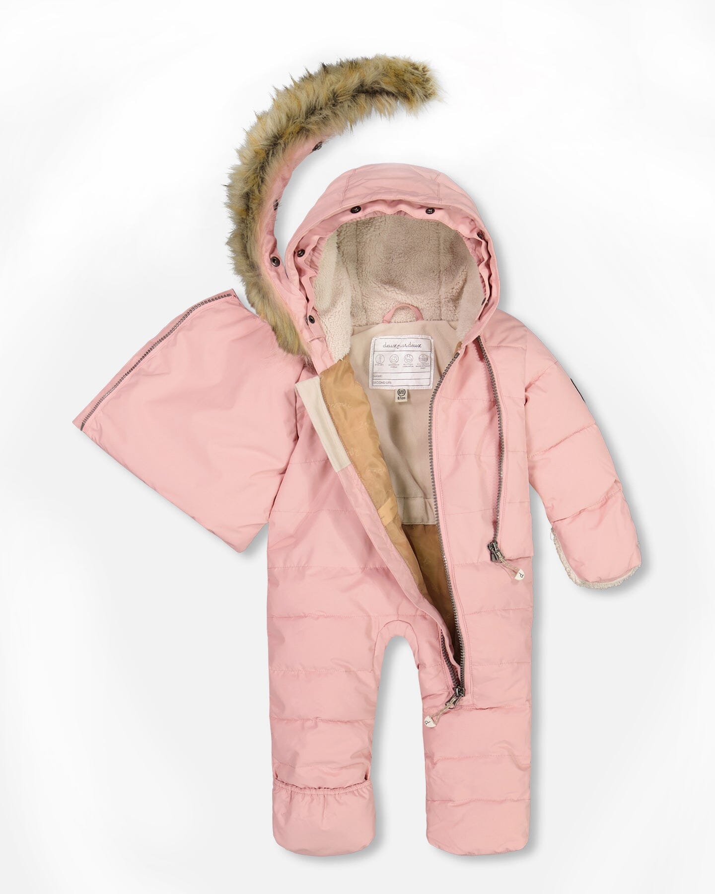 One Piece Baby Hooded Snowsuit Pink Designed For Car Seat by Deux par Deux