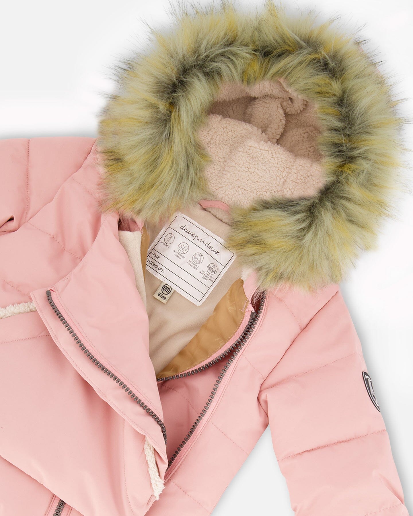 One Piece Baby Hooded Snowsuit Pink Designed For Car Seat by Deux par Deux