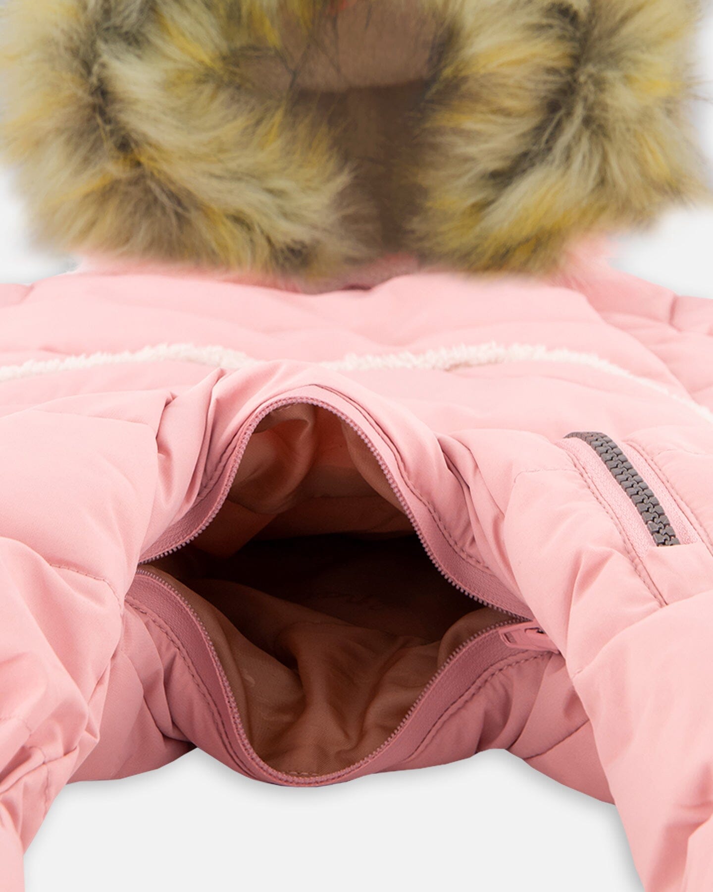 One Piece Baby Hooded Snowsuit Pink Designed For Car Seat by Deux par Deux