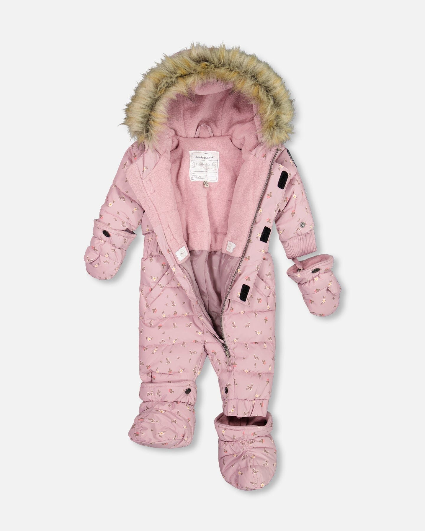 One Piece Baby Snowsuit Rose Printed Mini Flowers by Deux par Deux