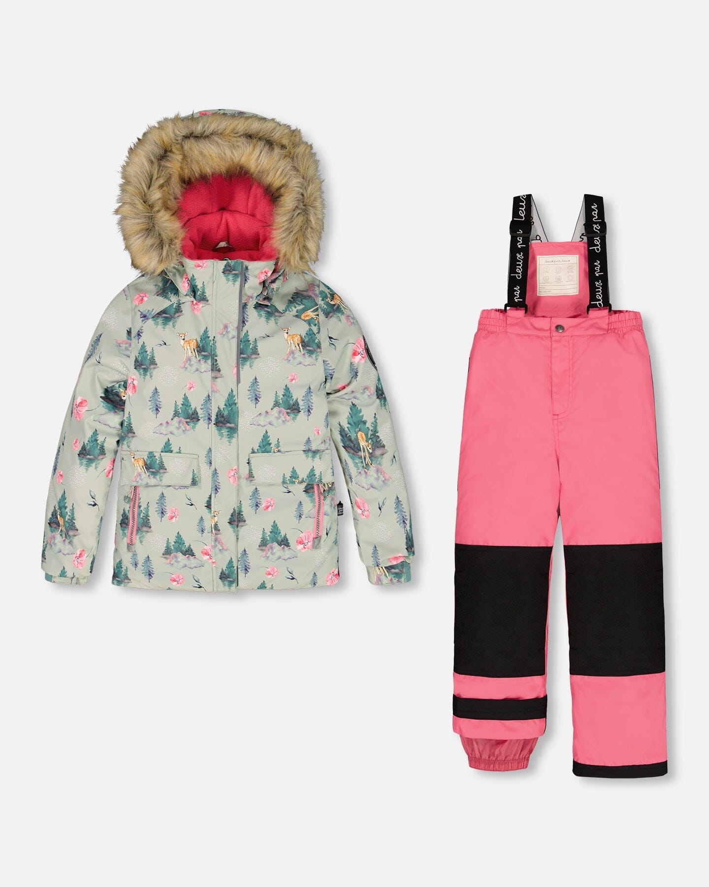 Two Piece Snowsuit Candy Pink Printed Deer by Deux par Deux