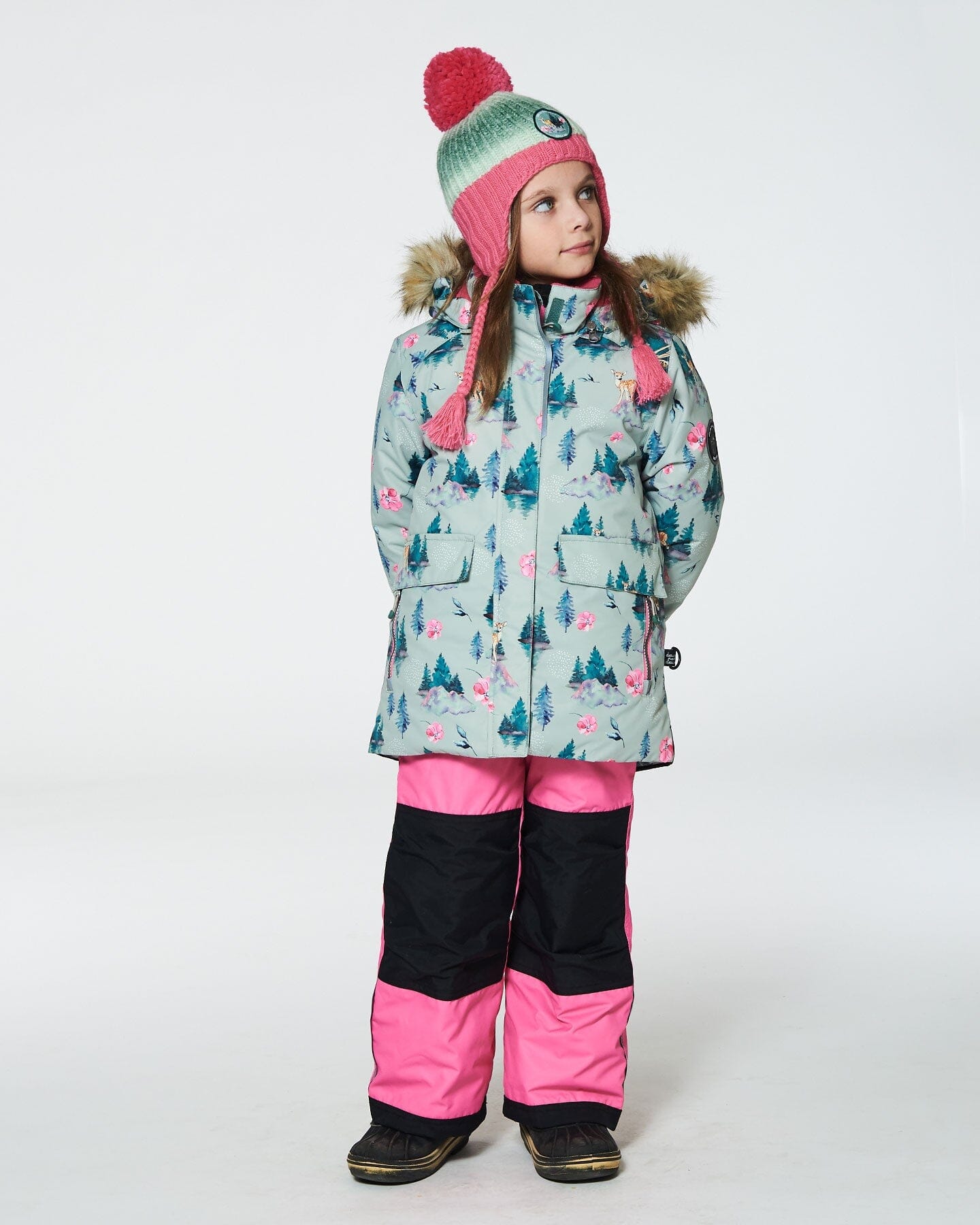 Two Piece Snowsuit Candy Pink Printed Deer by Deux par Deux