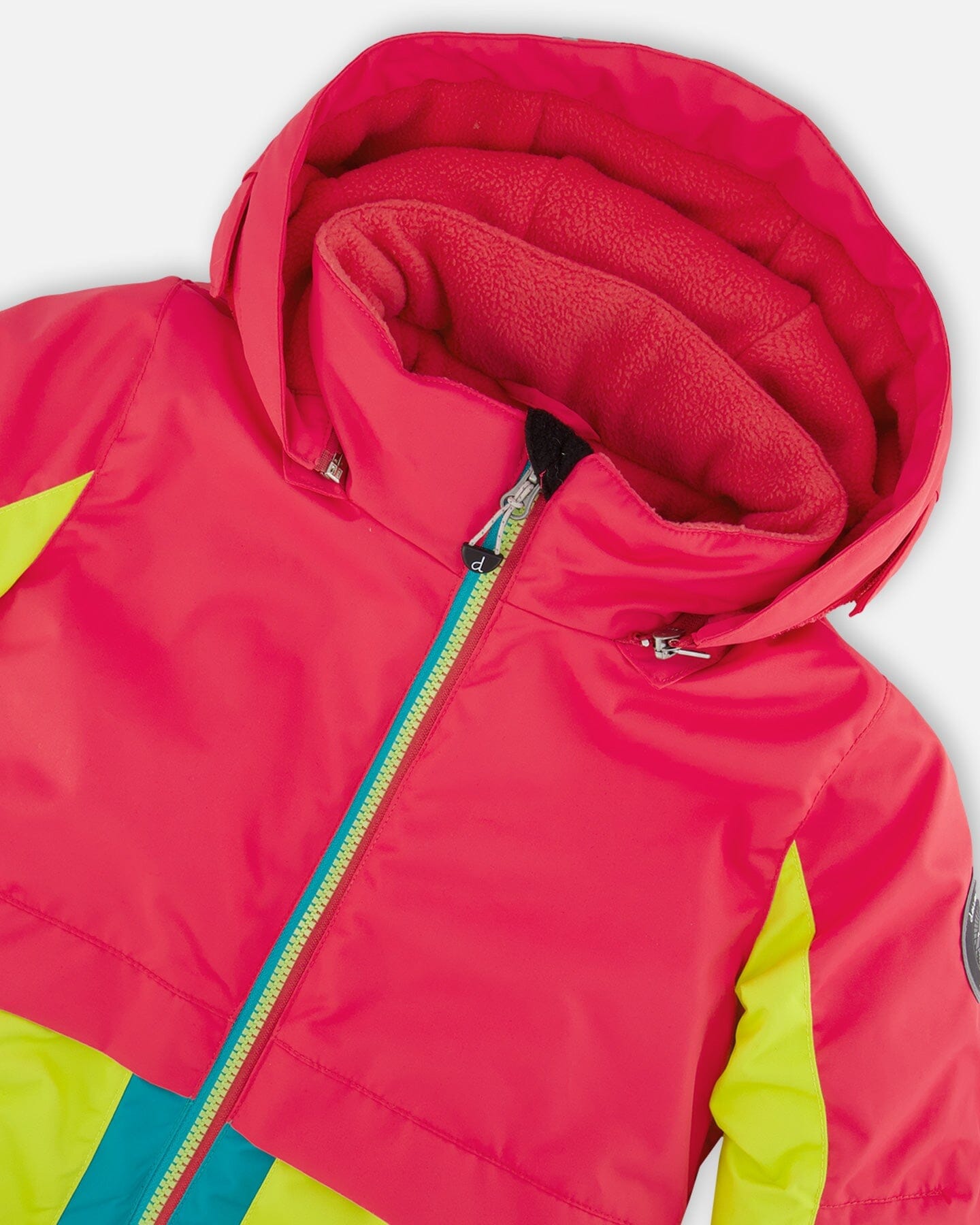 Two Piece Snowsuit Colorblock Fuchsia, Lime And Turquoise With Printed Bubbles by Deux par Deux