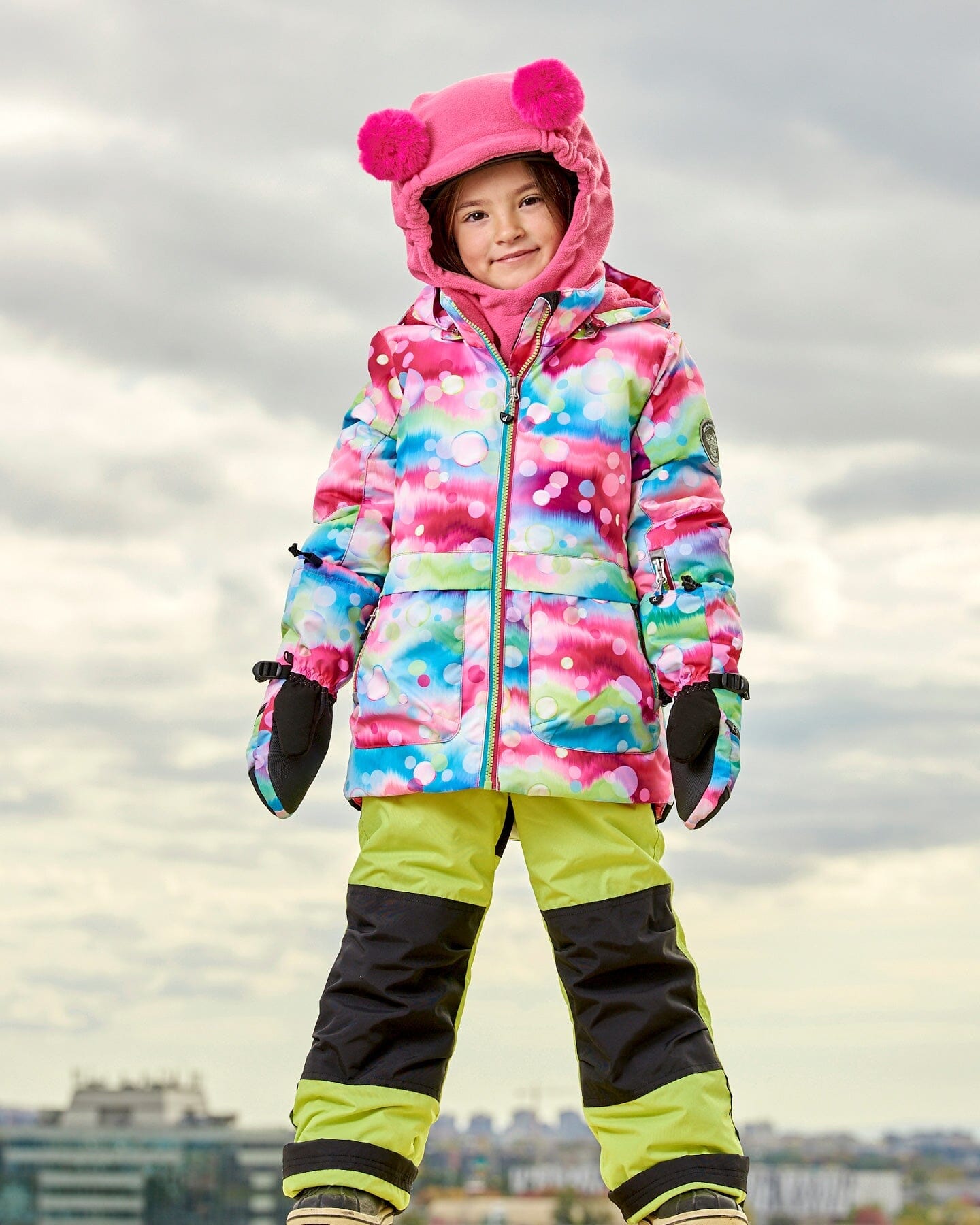 Two Piece Snowsuit Printed Bubbles And Lime by Deux par Deux