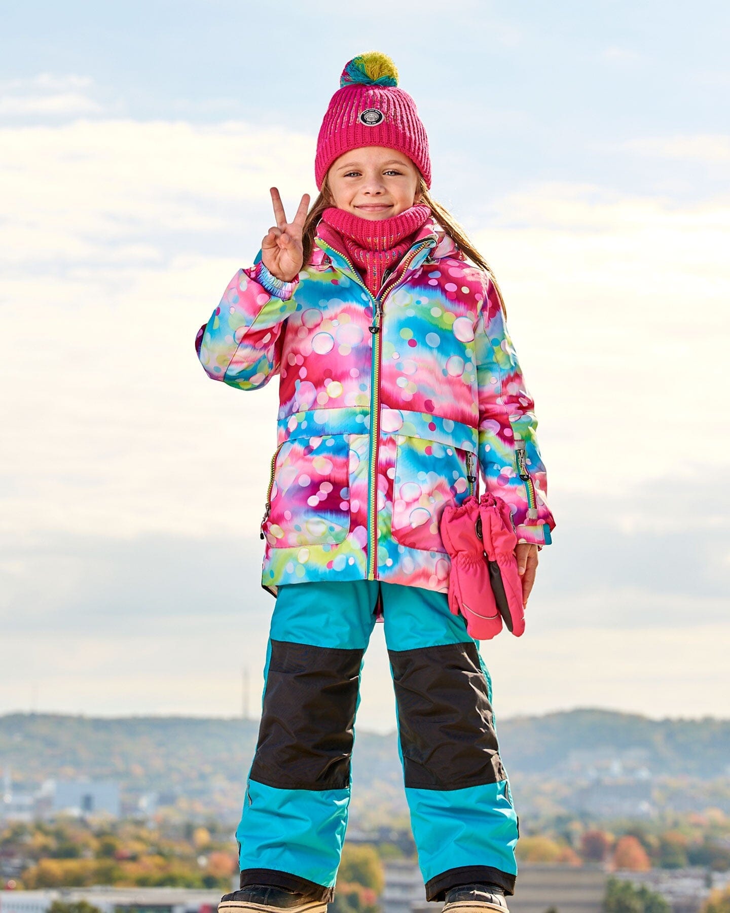 Two Piece Snowsuit Printed Bubbles And Turquoise by Deux par Deux