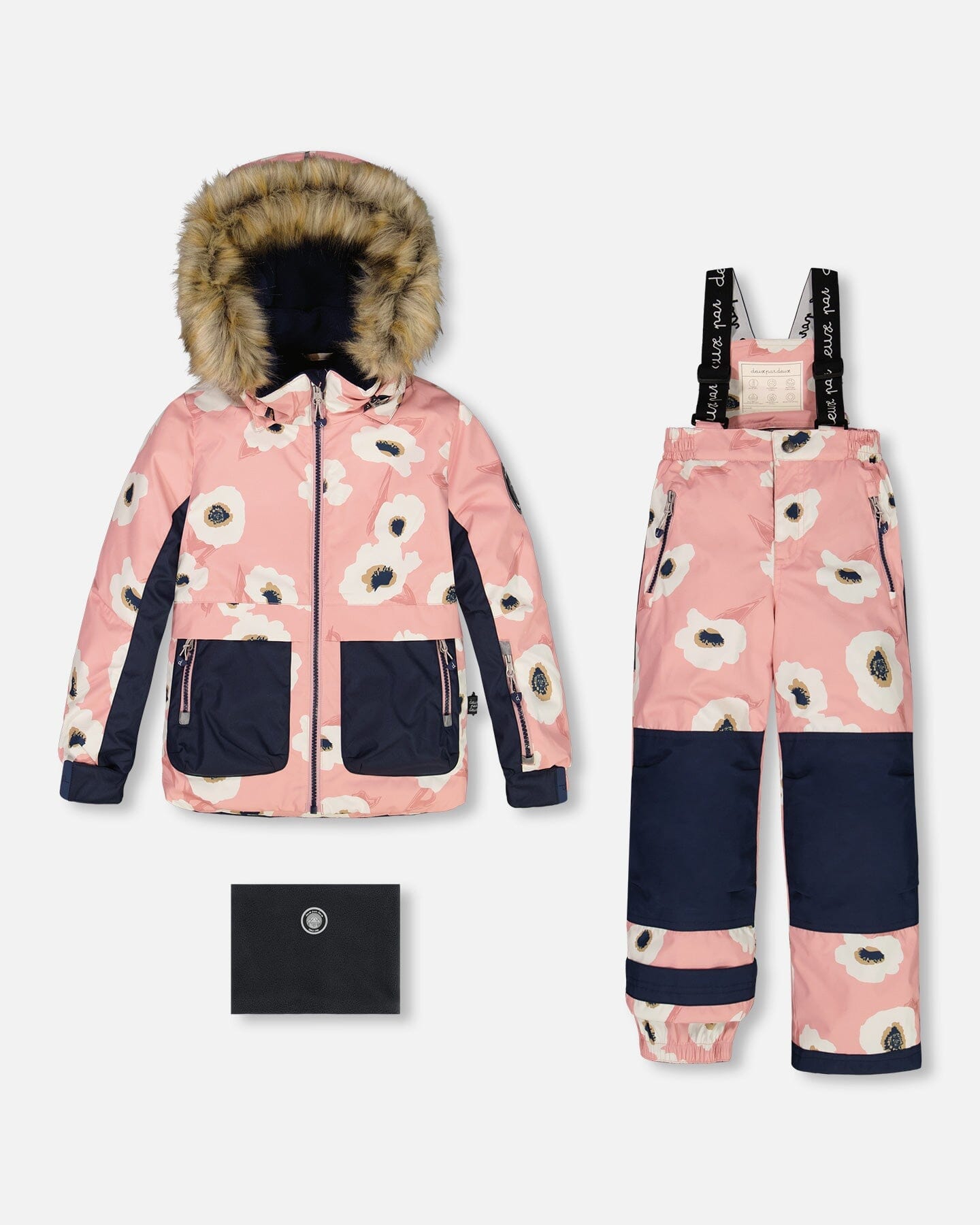 Two Piece Snowsuit Allover Print Pink Printed Off White Flowers by Deux par Deux