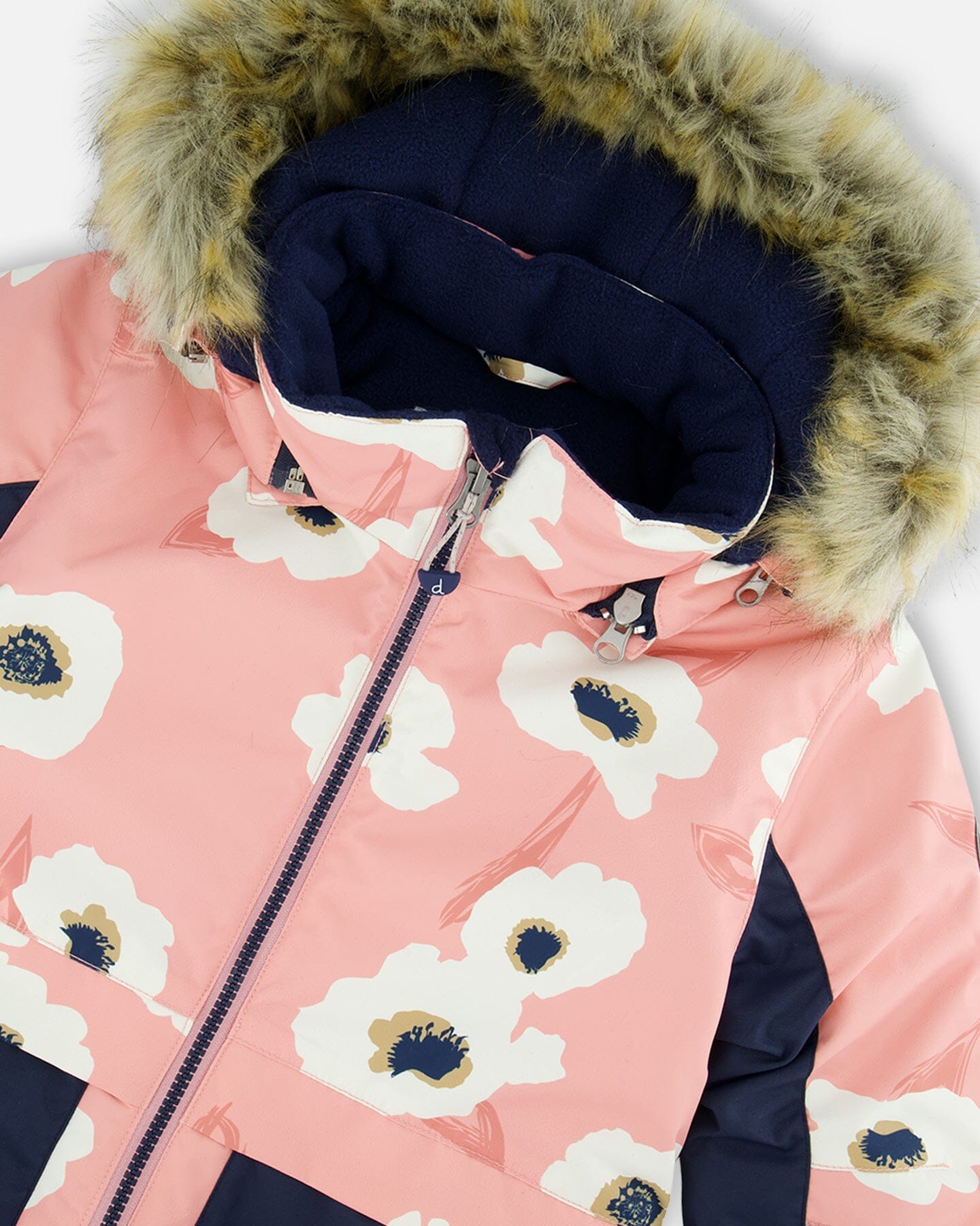 Two Piece Snowsuit Allover Print Pink Printed Off White Flowers by Deux par Deux