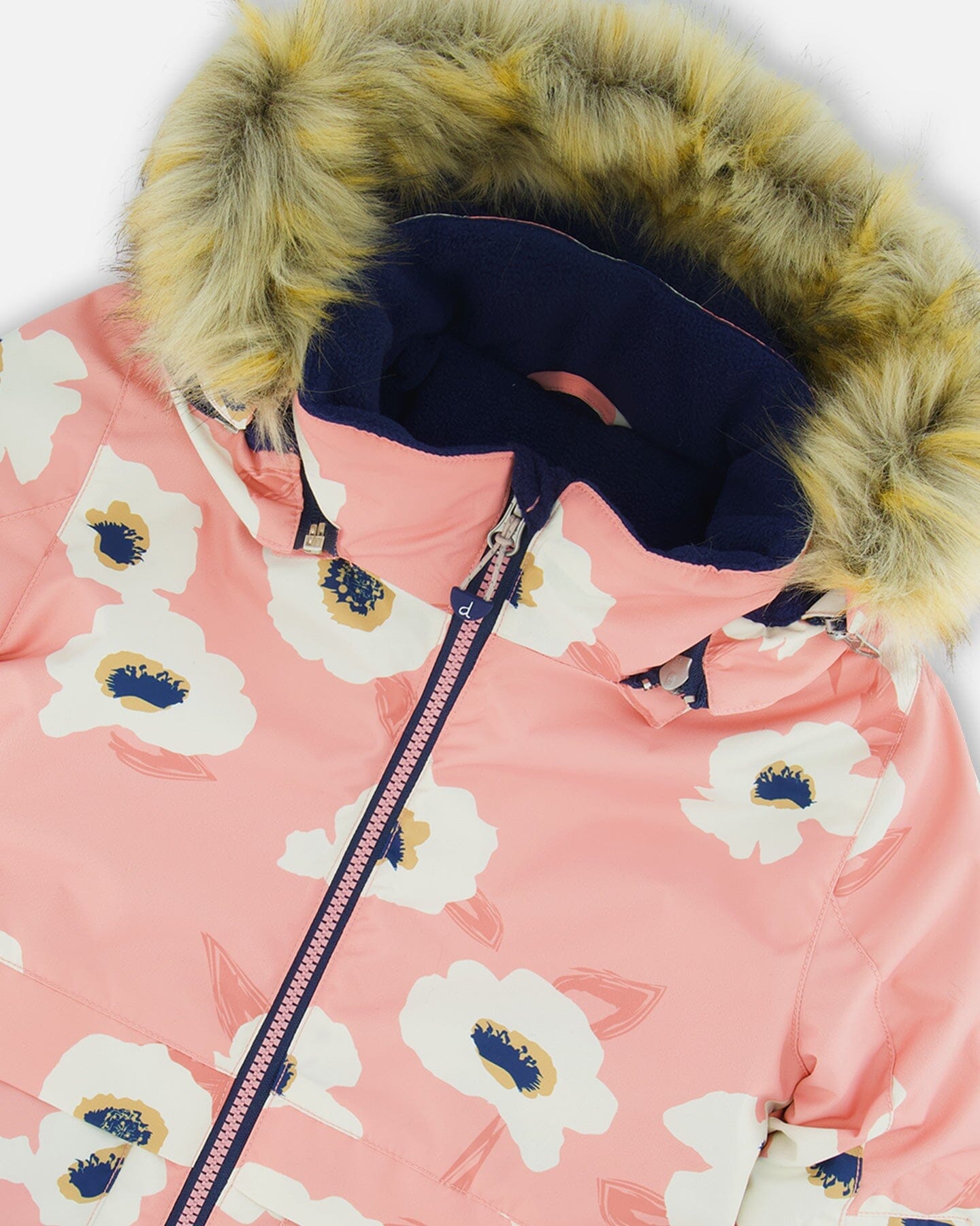 Two Piece Snowsuit Pink Printed Off White Flowers And Navy by Deux par Deux