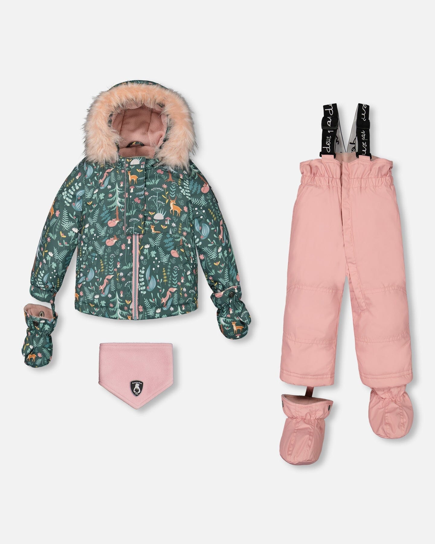 Two Piece Baby Snowsuit Silver Pink Printed Woodland Animals by Deux par Deux